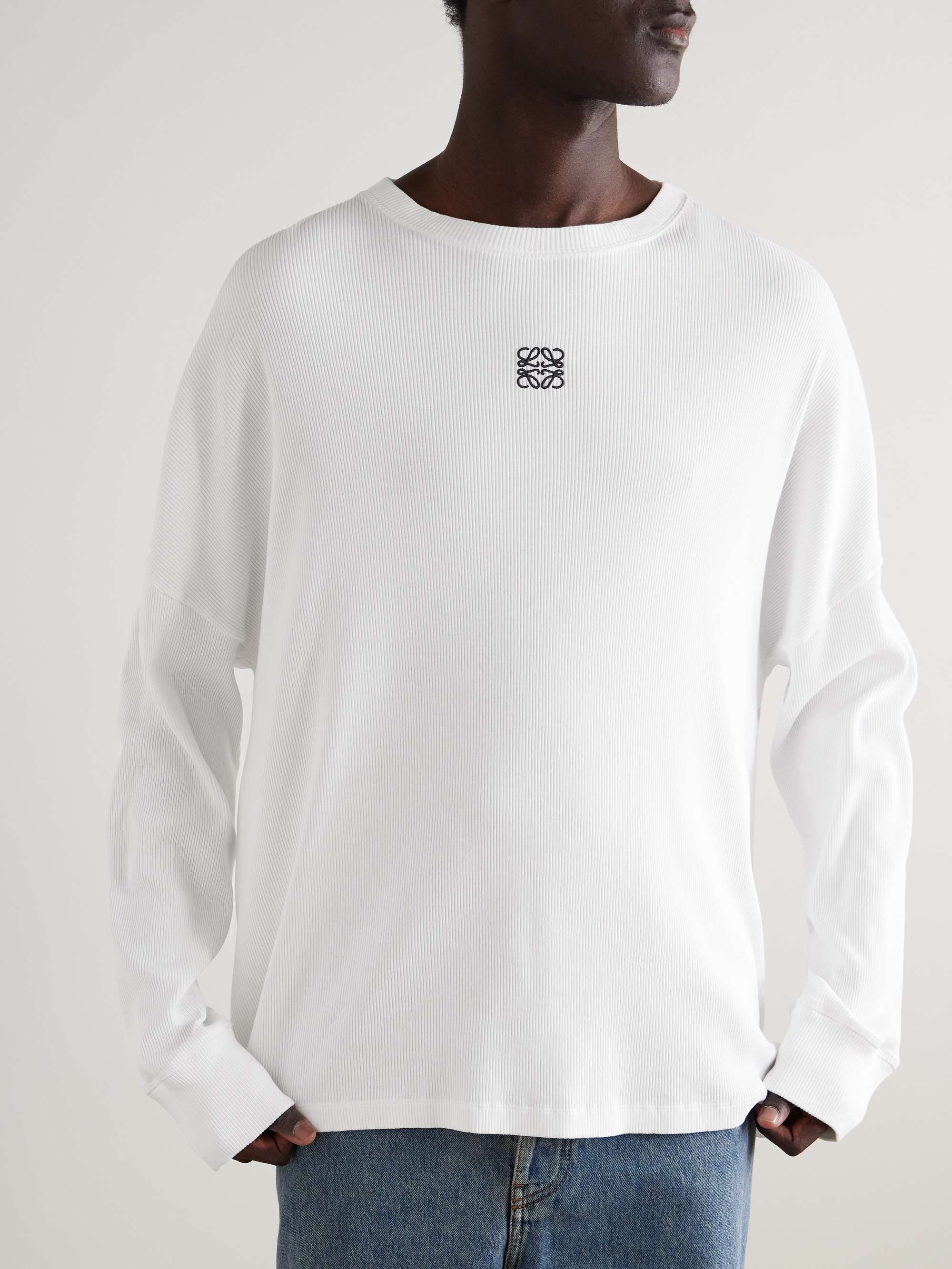 Oversized Logo-Embroidered Ribbed Cotton T-Shirt view