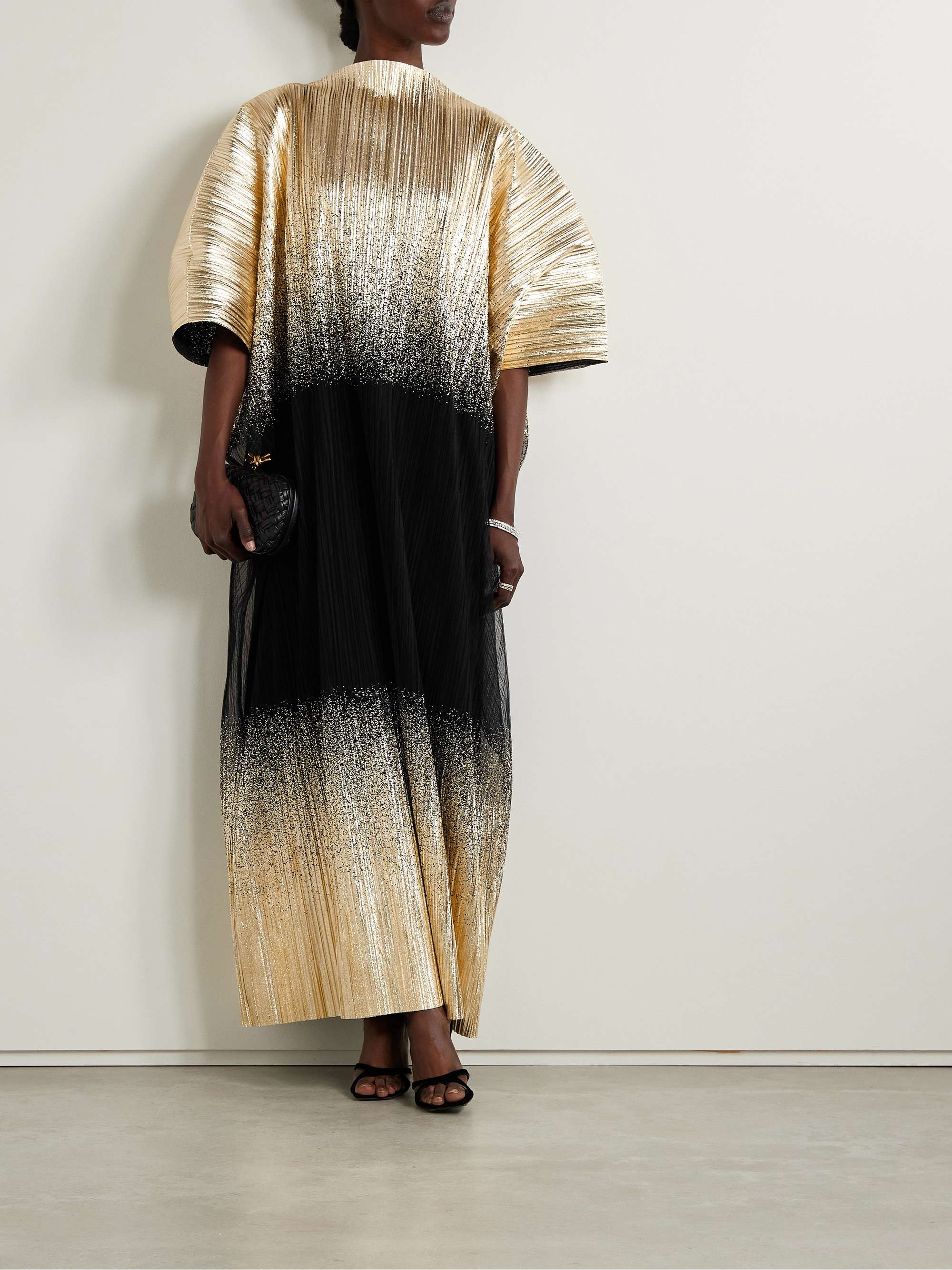 Metallic plissé-tulle gown view