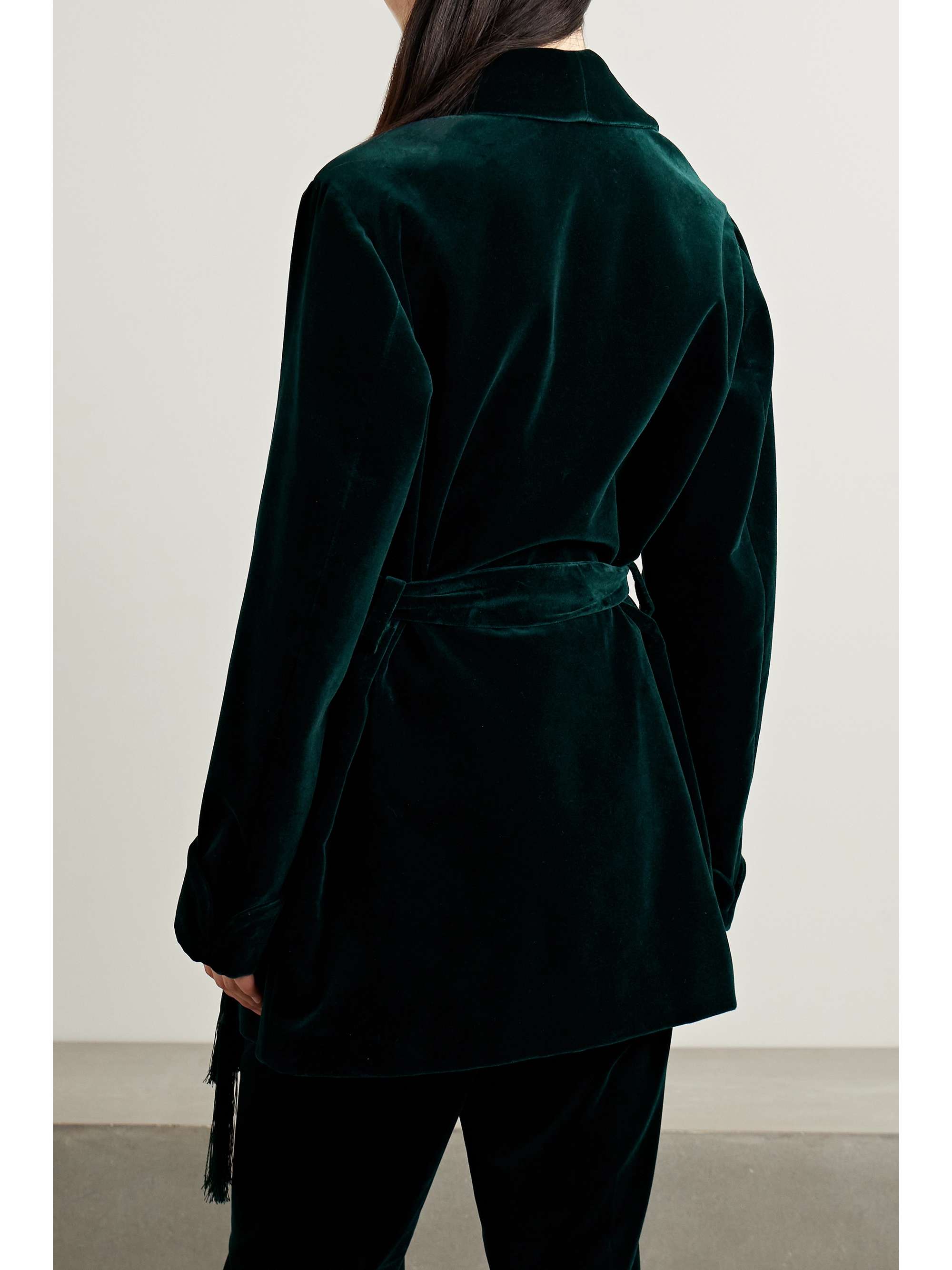 Raniya belted macramé-trimmed cotton-blend velvet jacket view