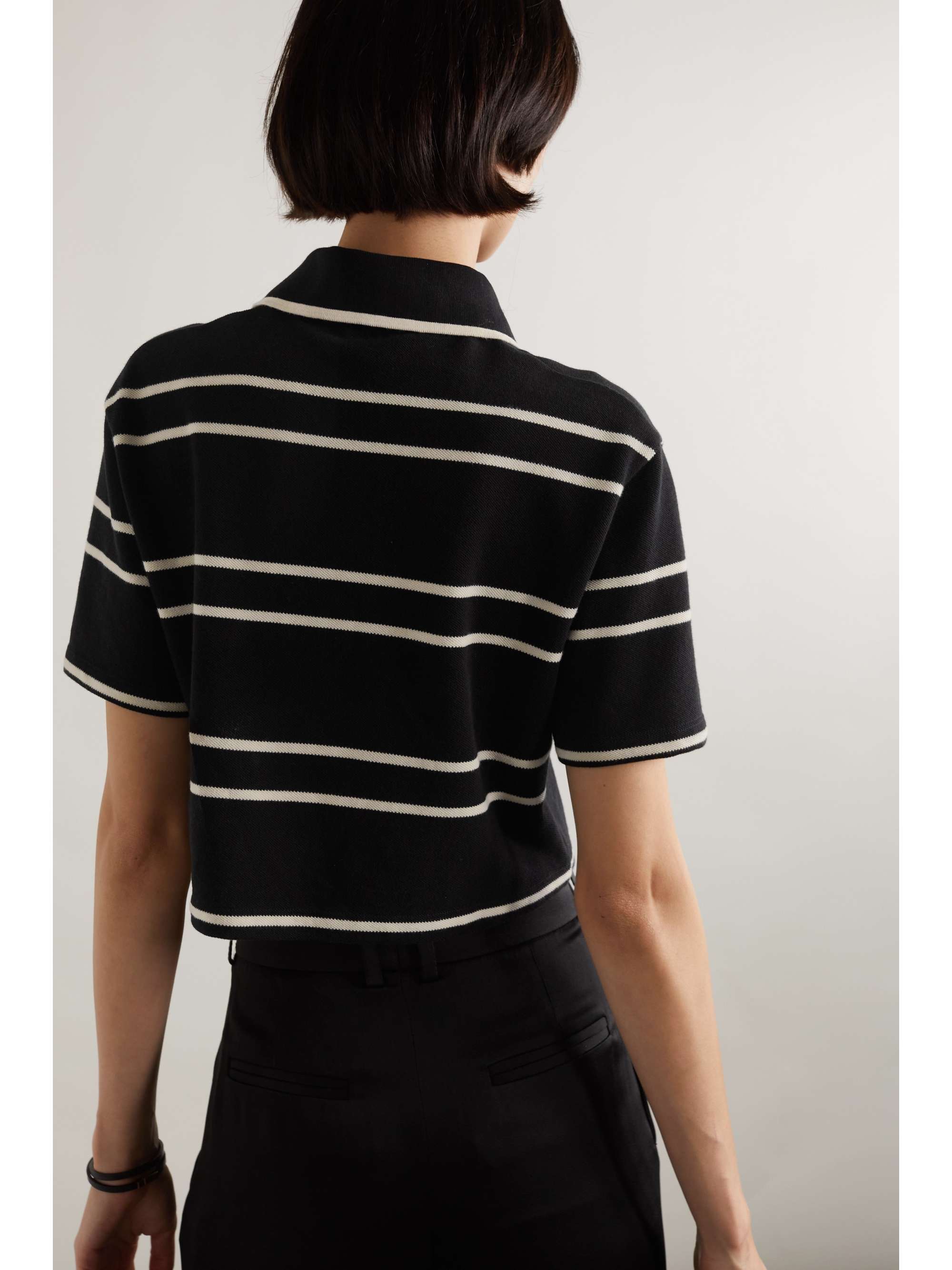 Striped cropped cotton-piqué polo shirt view