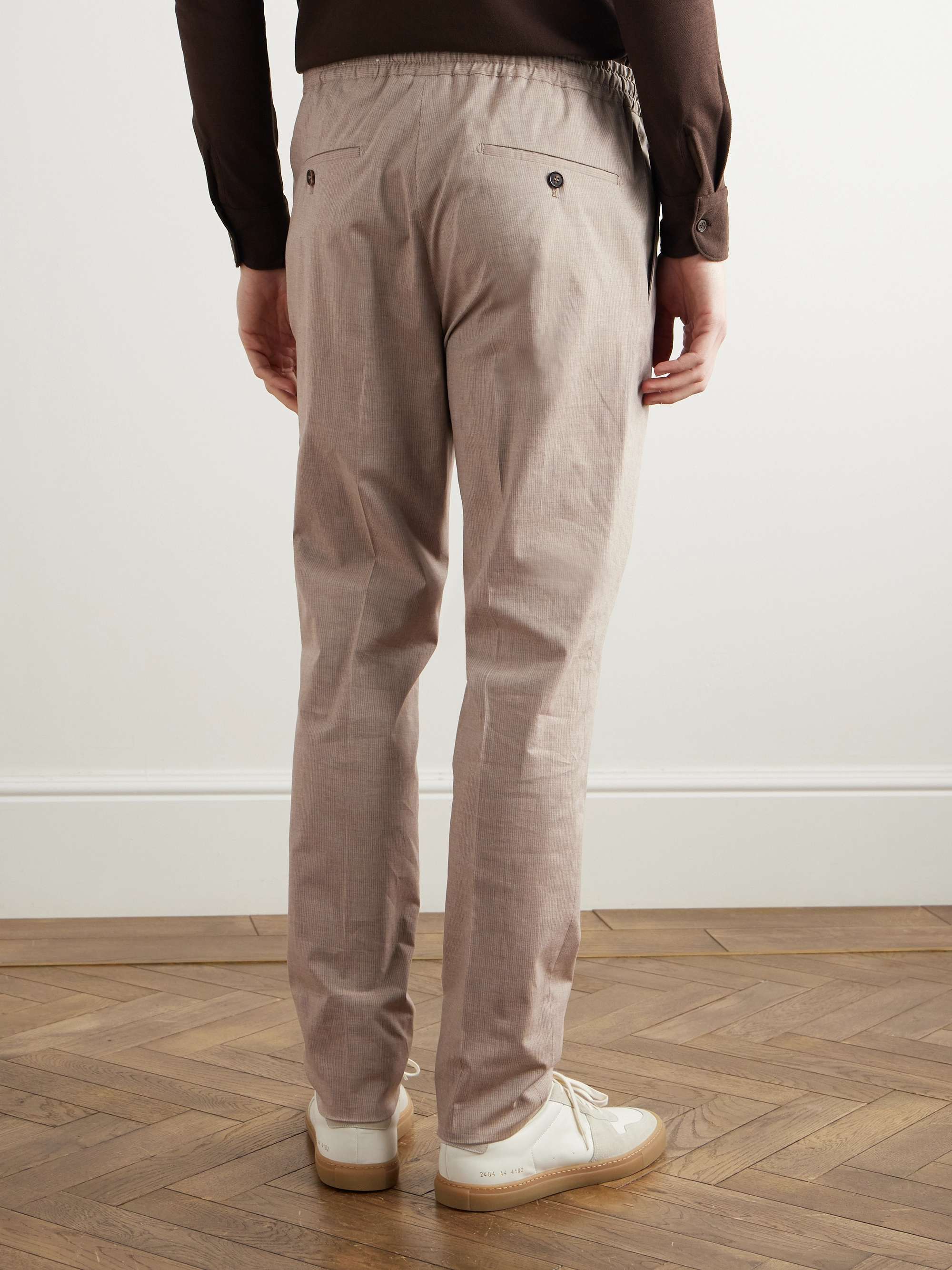 Venezia 1951 Slim-Fit Tapered Pleated Striped Cotton-Blend Trousers view