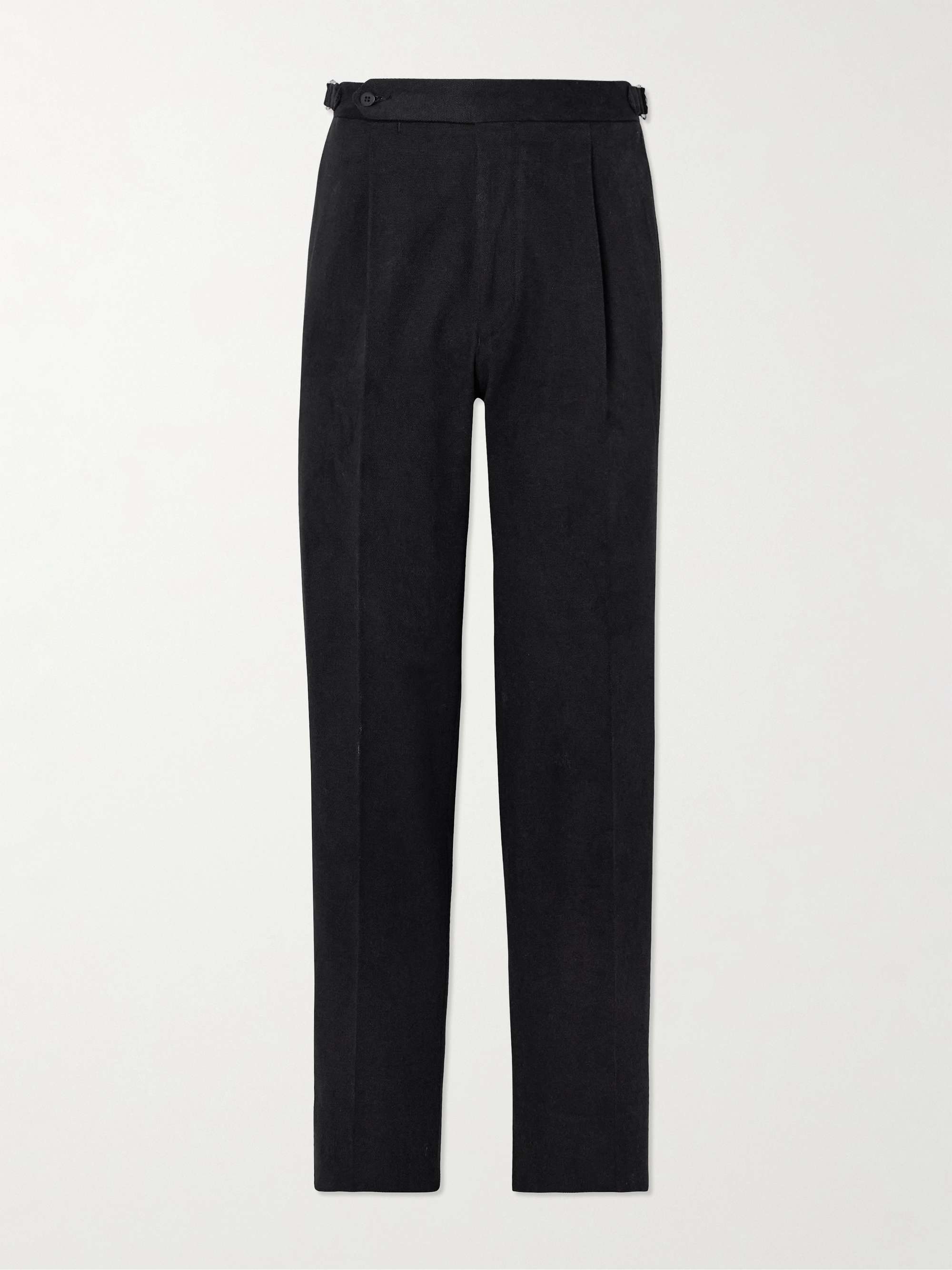 Tapered Pleated Cotton-Canvas Trousers hero visual