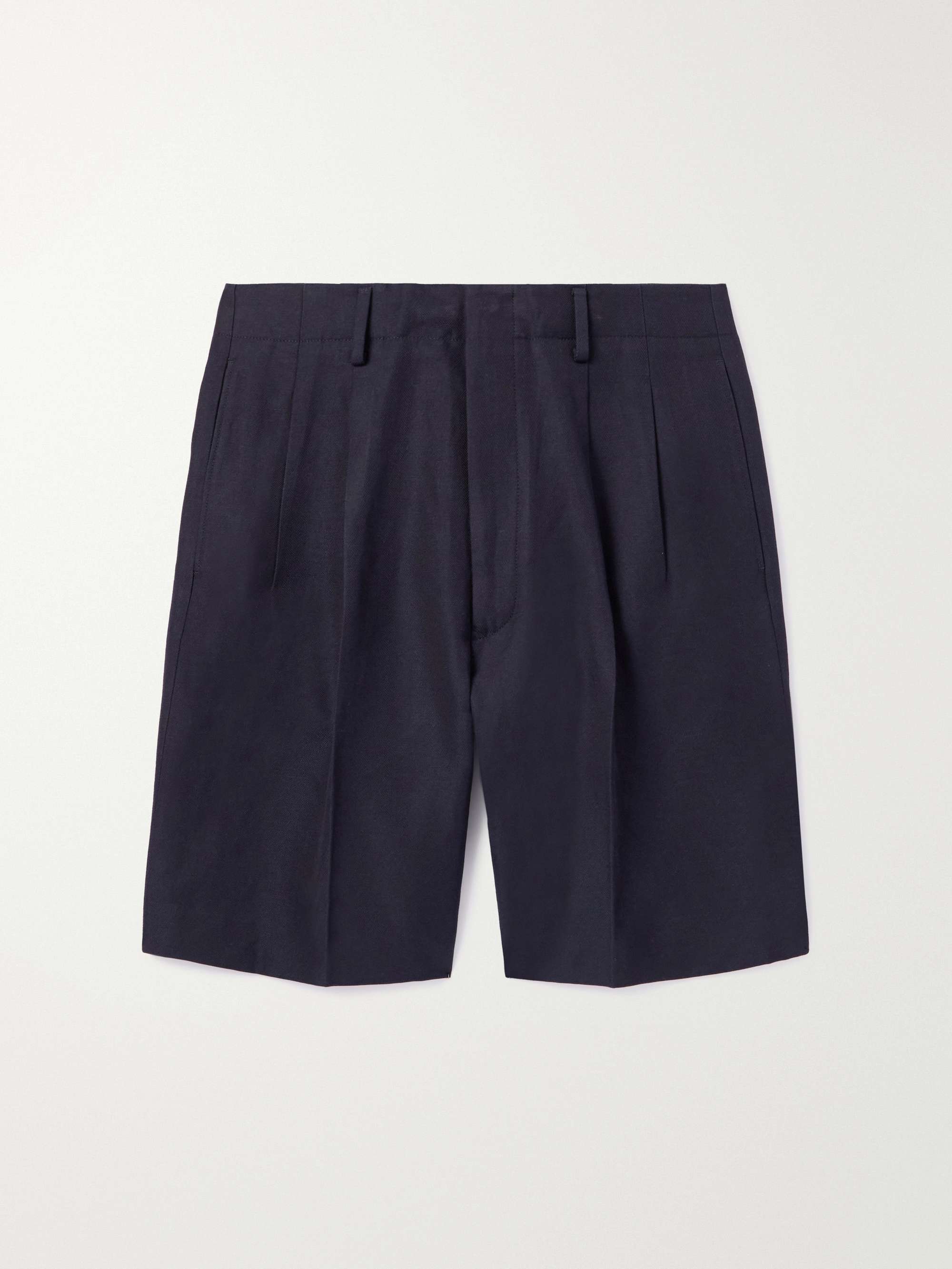 Joetsu Straight-Leg Pleated Cotton and Linen-Blend Twill Bermuda Shorts hero visual