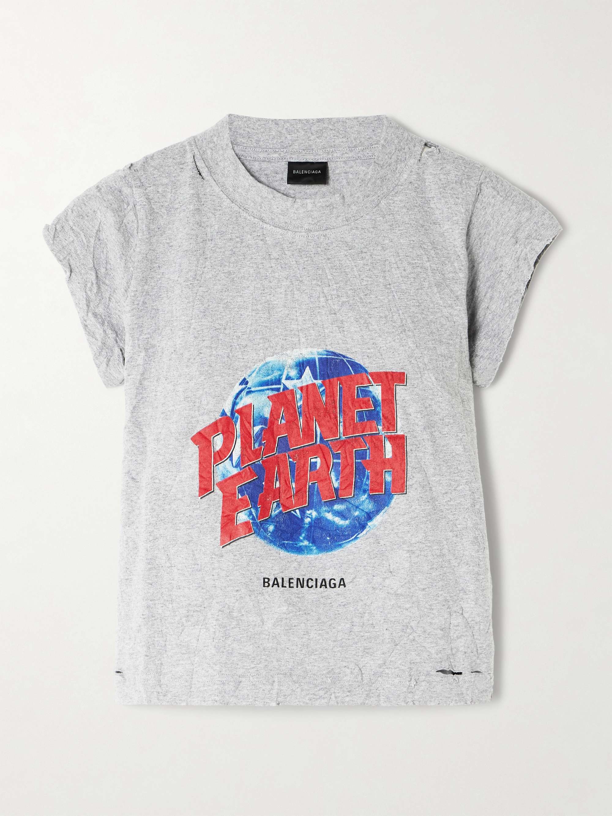 Cropped distressed printed cotton-blend jersey T-shirt hero visual