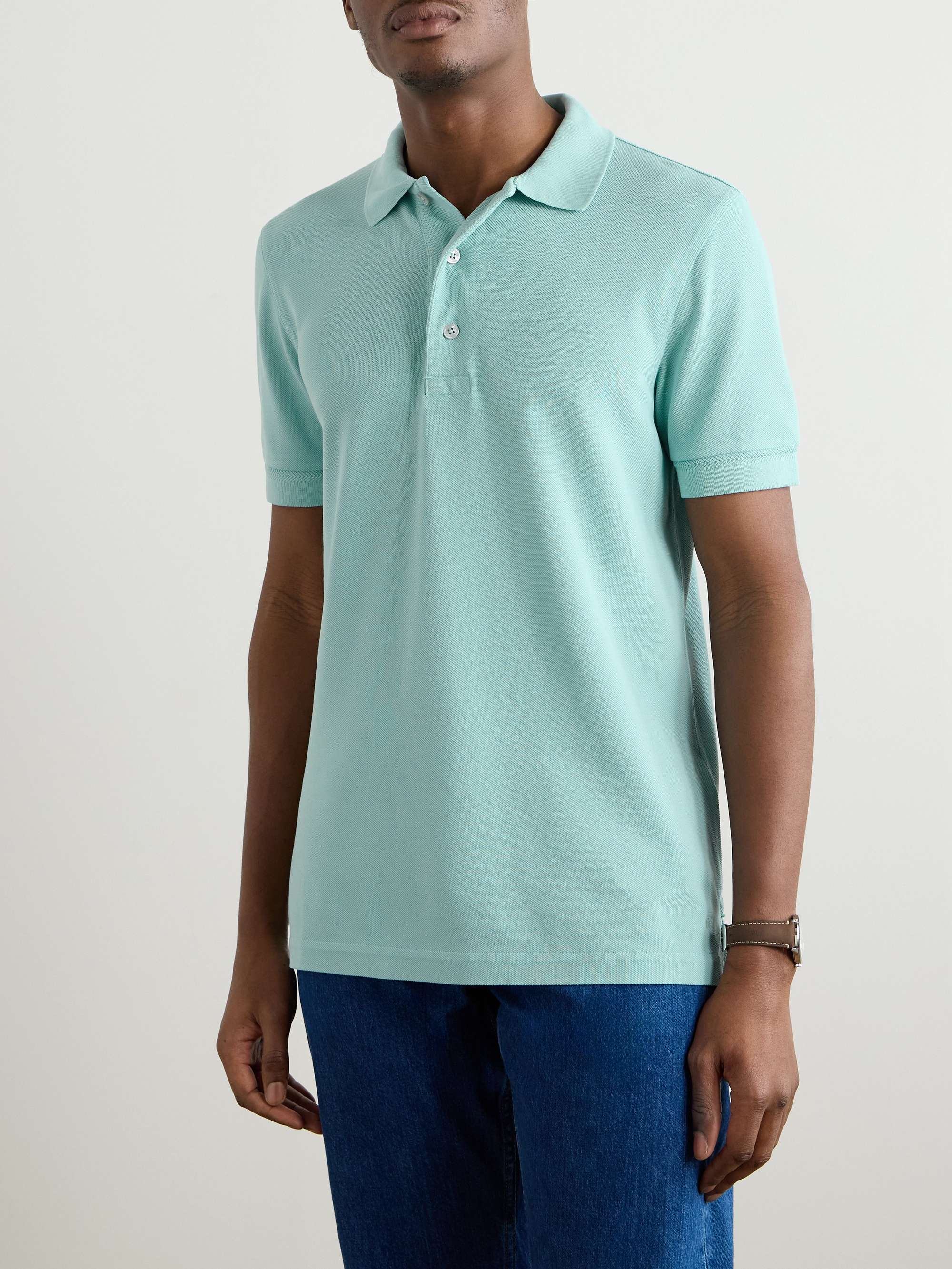 Slim-Fit Lyocell and Cotton-Blend Piqué Polo Shirt view