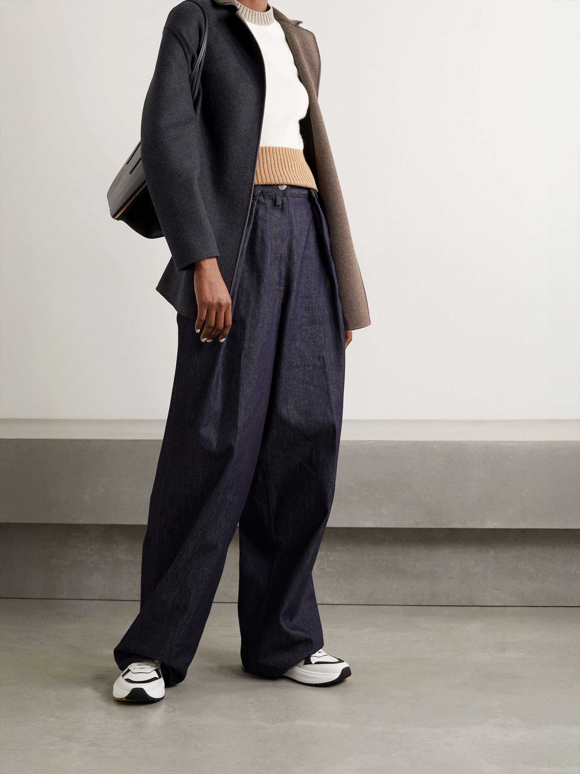 Jimi reversible belted leather-trimmed cashmere-blend jacket view