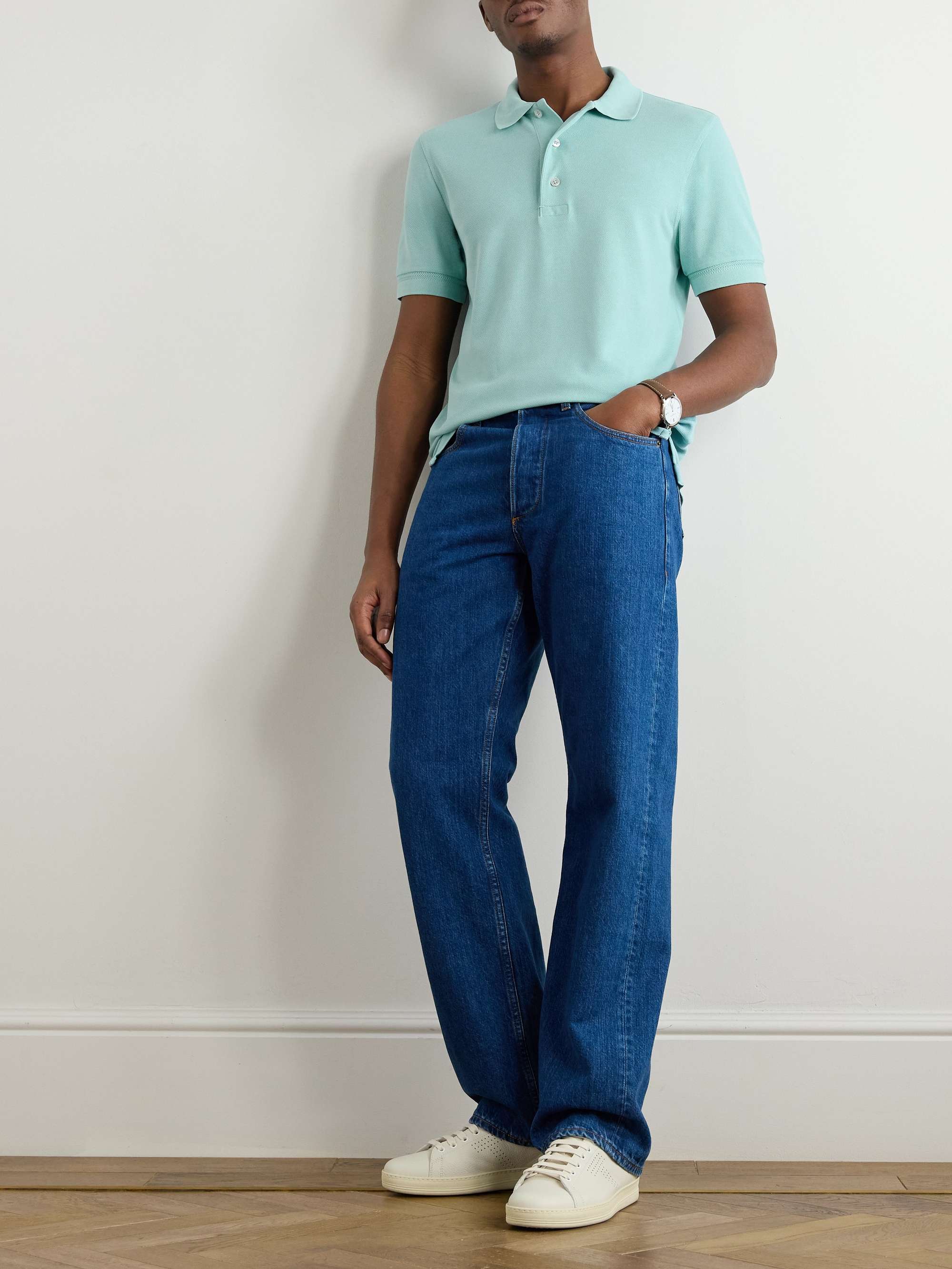 Slim-Fit Lyocell and Cotton-Blend Piqué Polo Shirt view