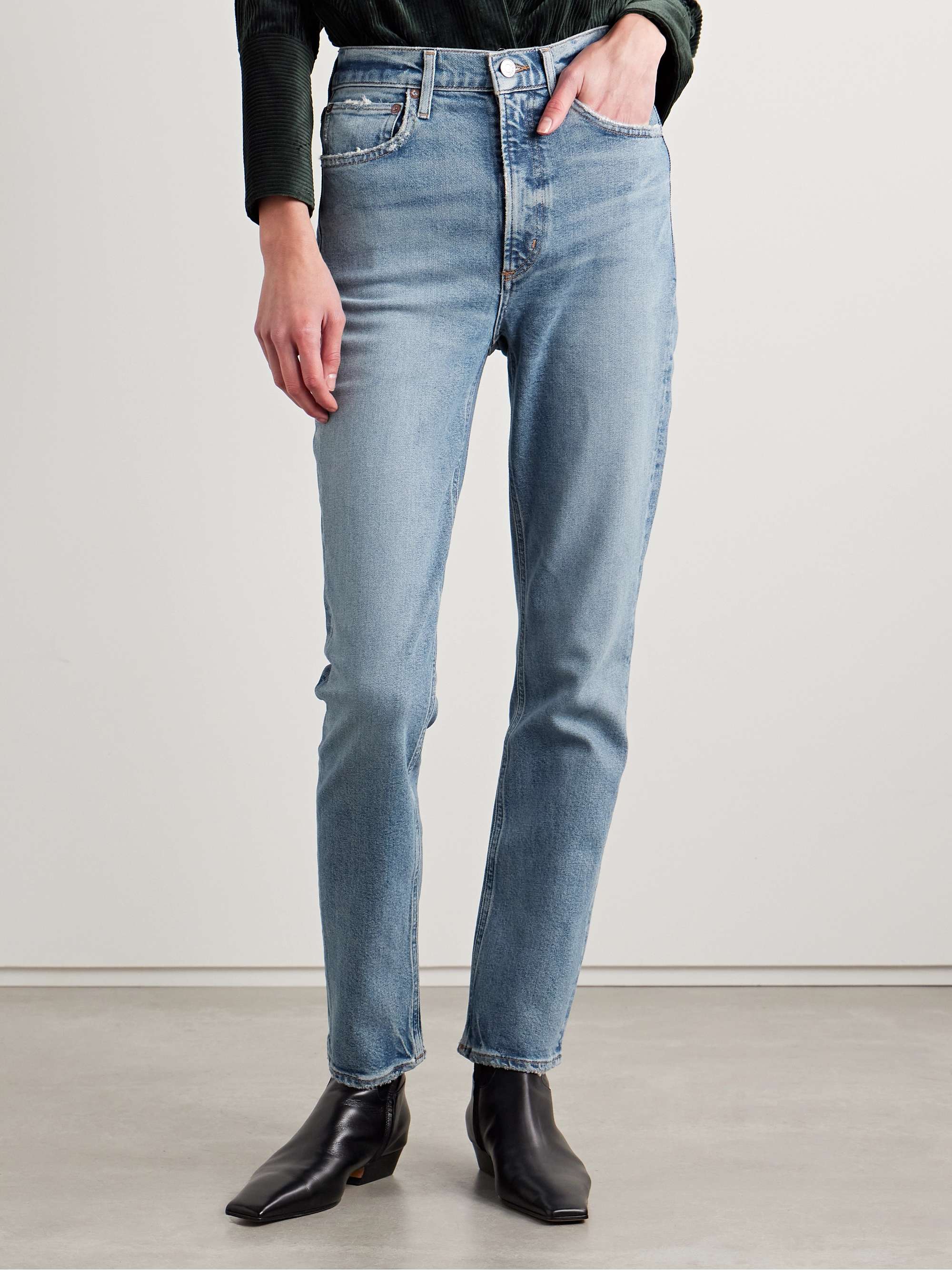 High Rise Stovepipe frayed straight-leg organic jeans view