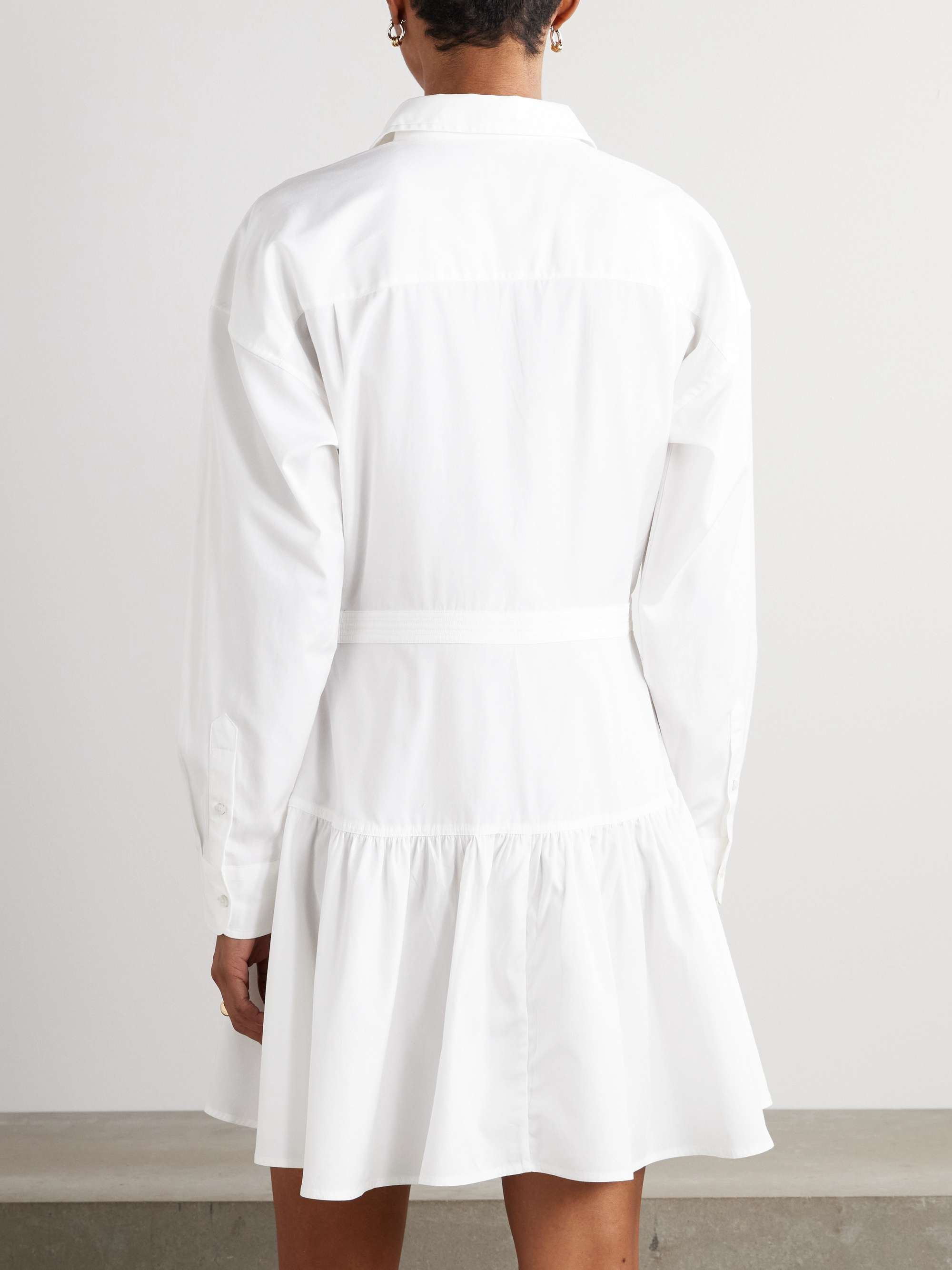 Embroidered paneled cotton-poplin mini shirt dress view