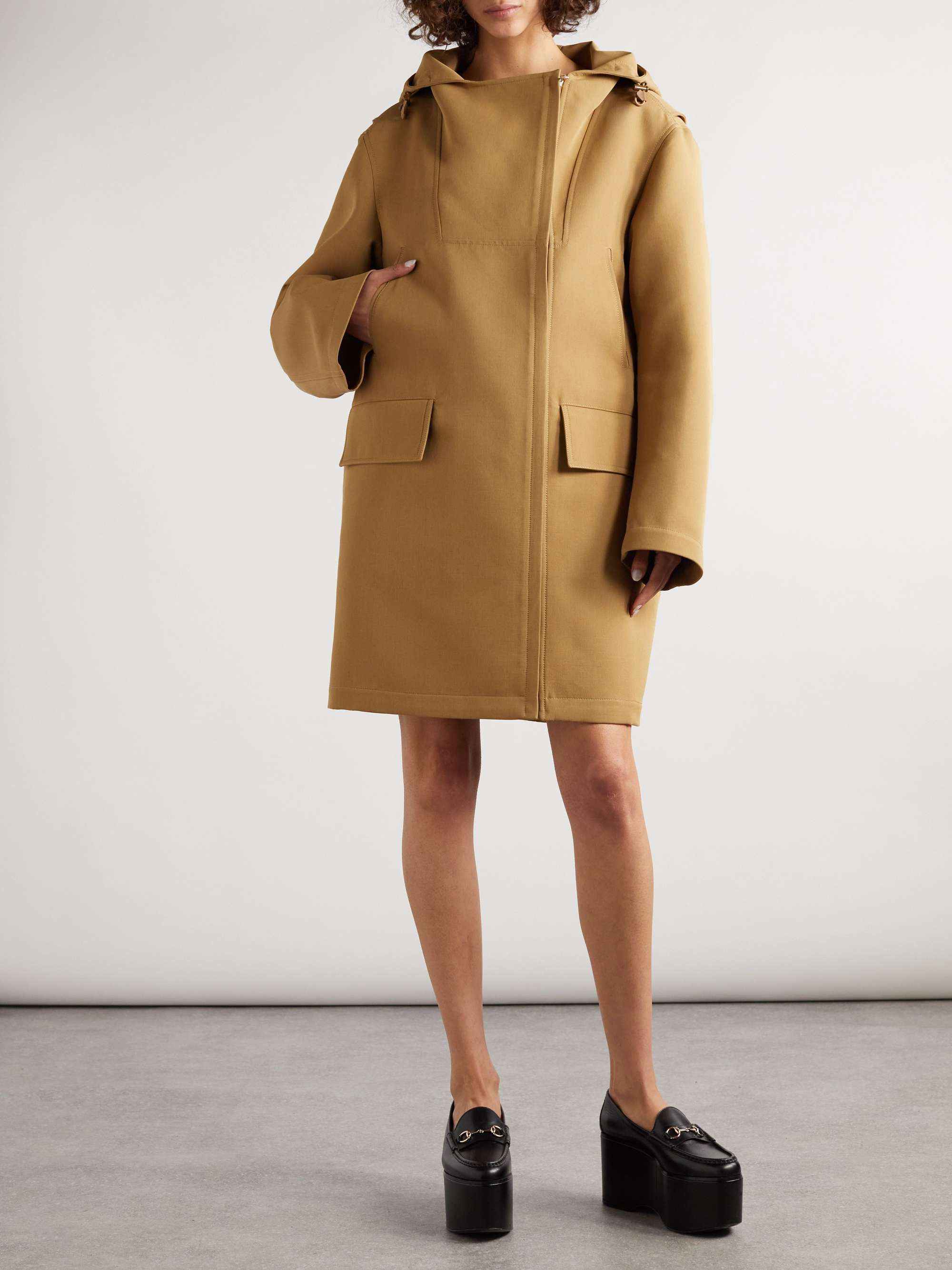 Hooded wool-blend gabardine coat view