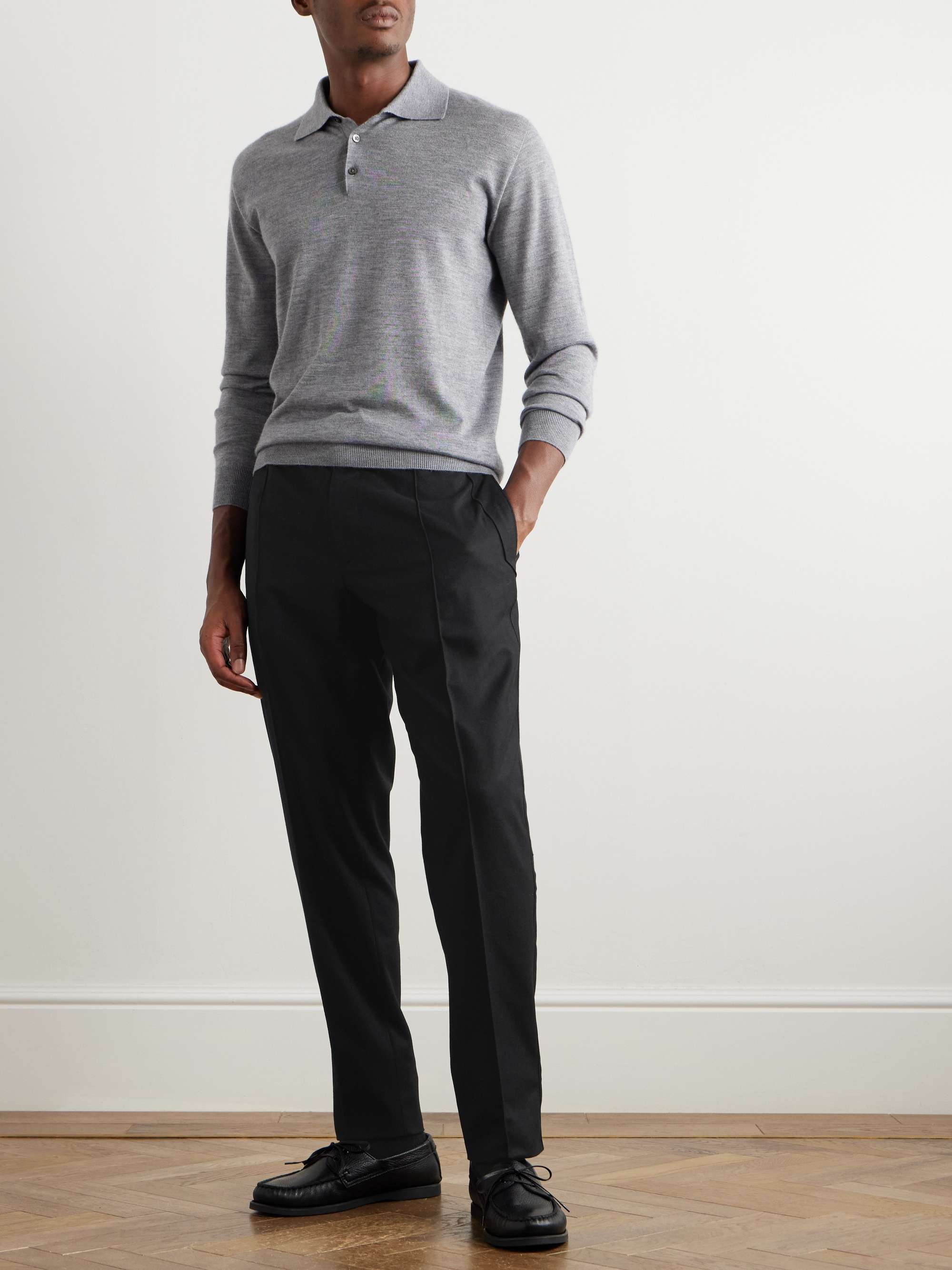 Straight-Leg Pleated Wool, Silk and Cashmere-Blend Trousers view