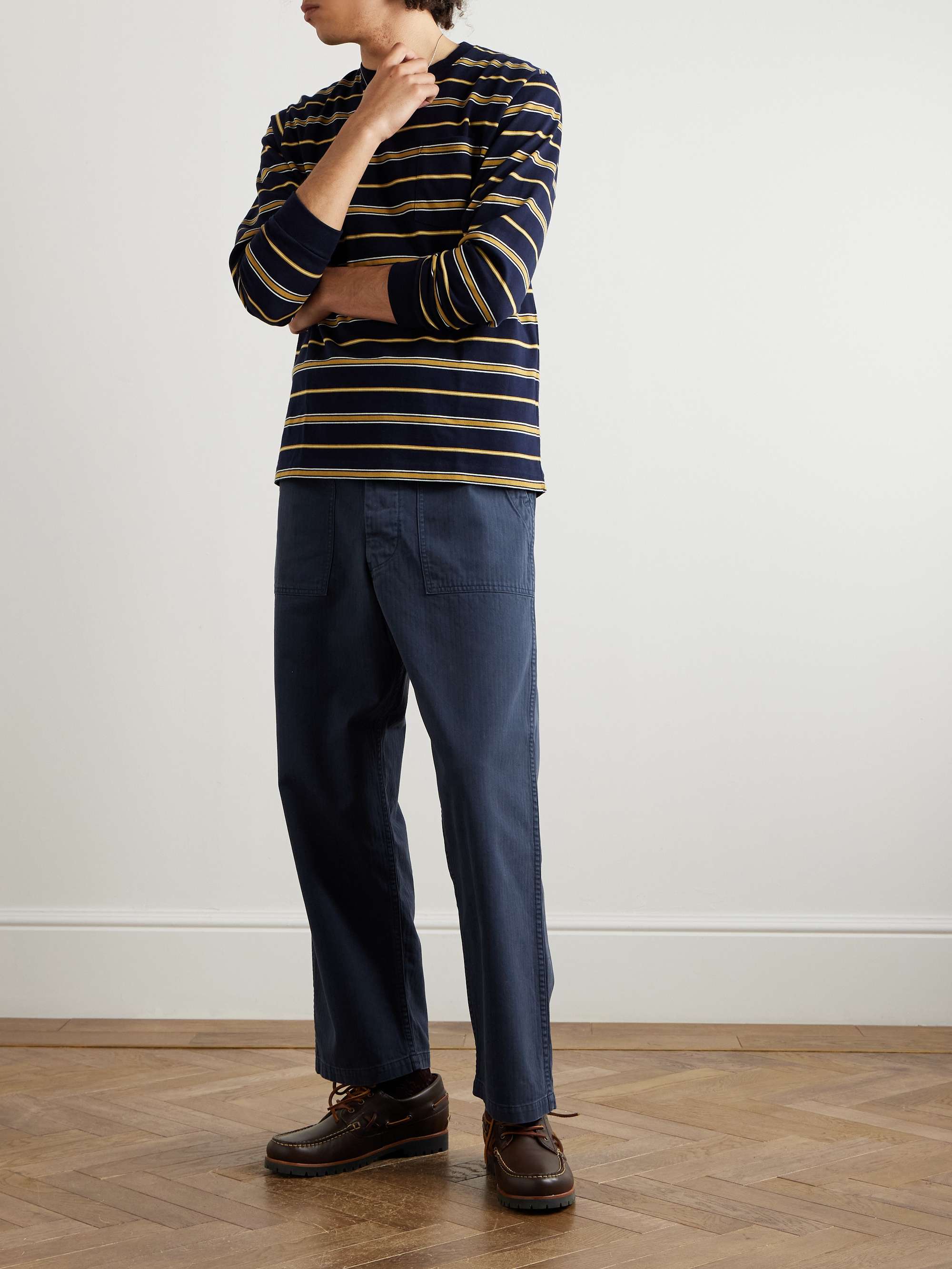 Straight-Leg Herringbone Cotton Trousers view
