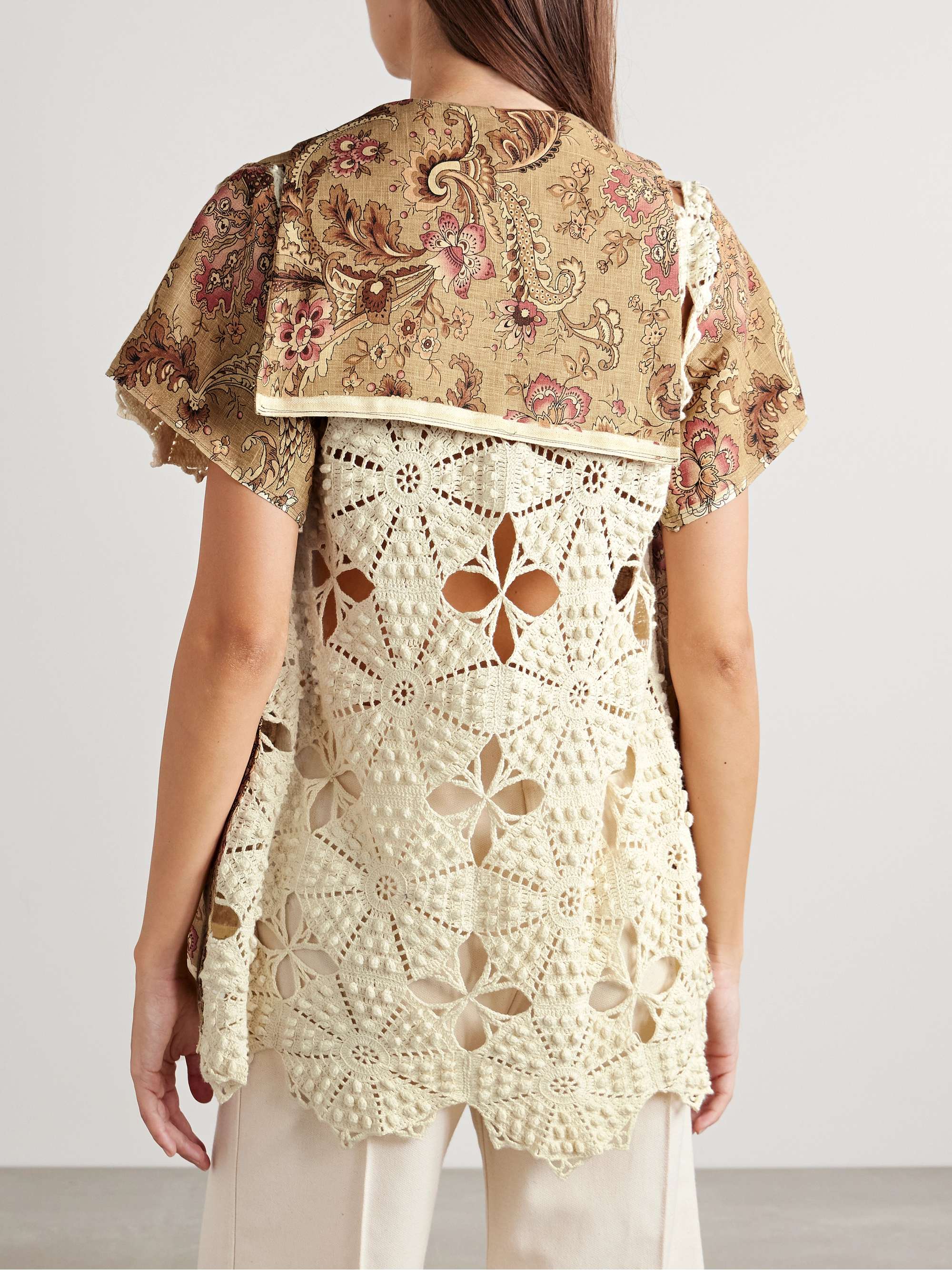 Mariah paneled crocheted cotton and floral-print linen shirt view