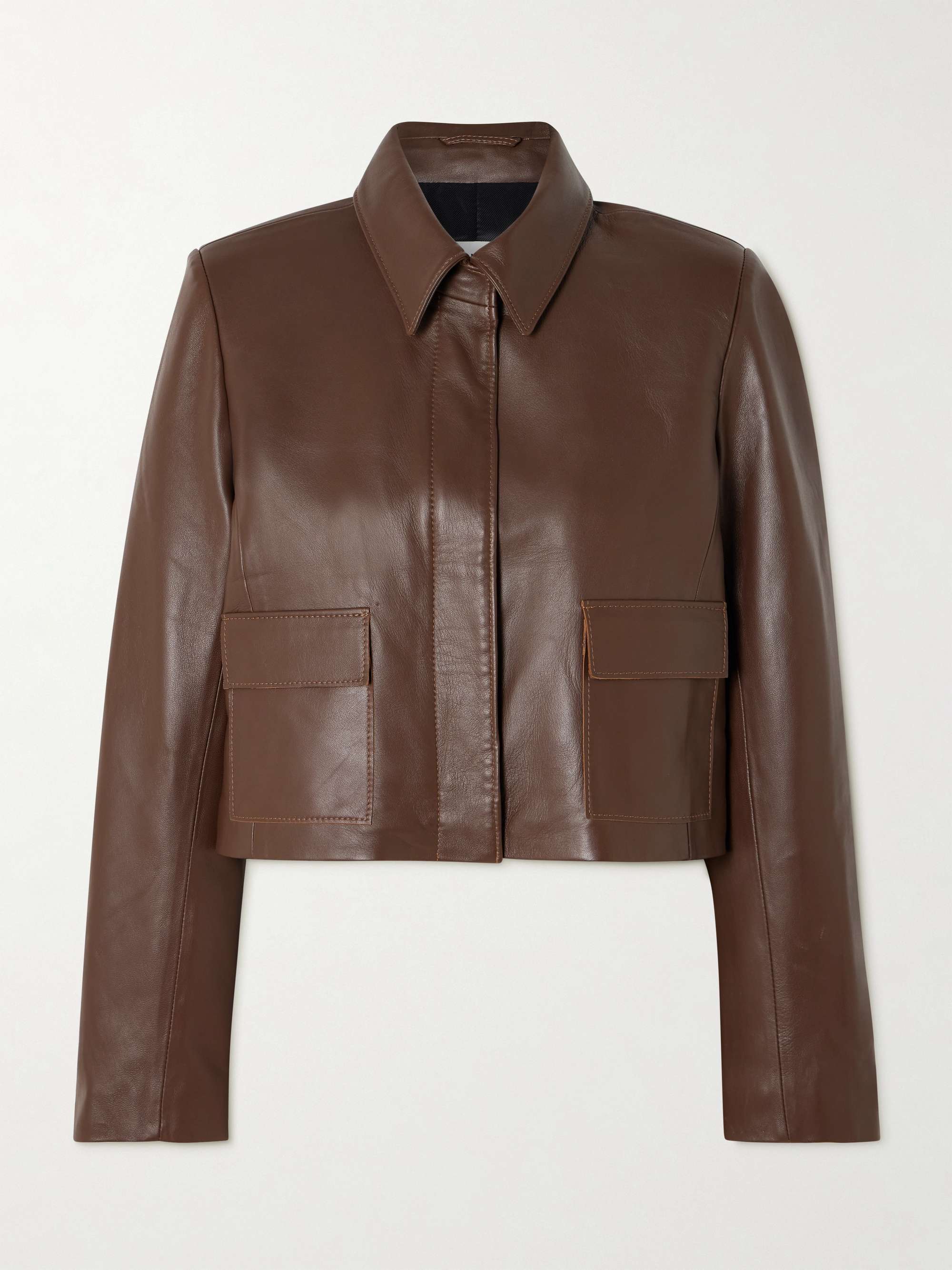 Bleeker cropped paneled leather jacket hero visual