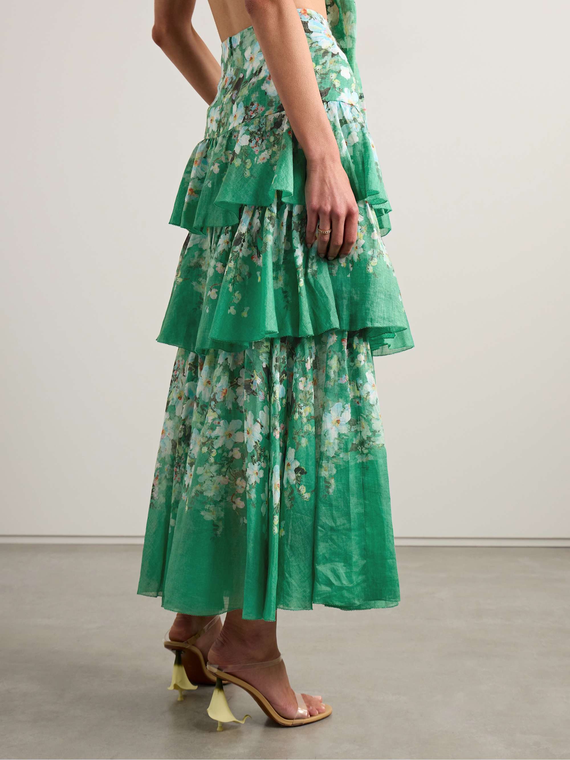 Everley tiered floral-print ramie maxi skirt view