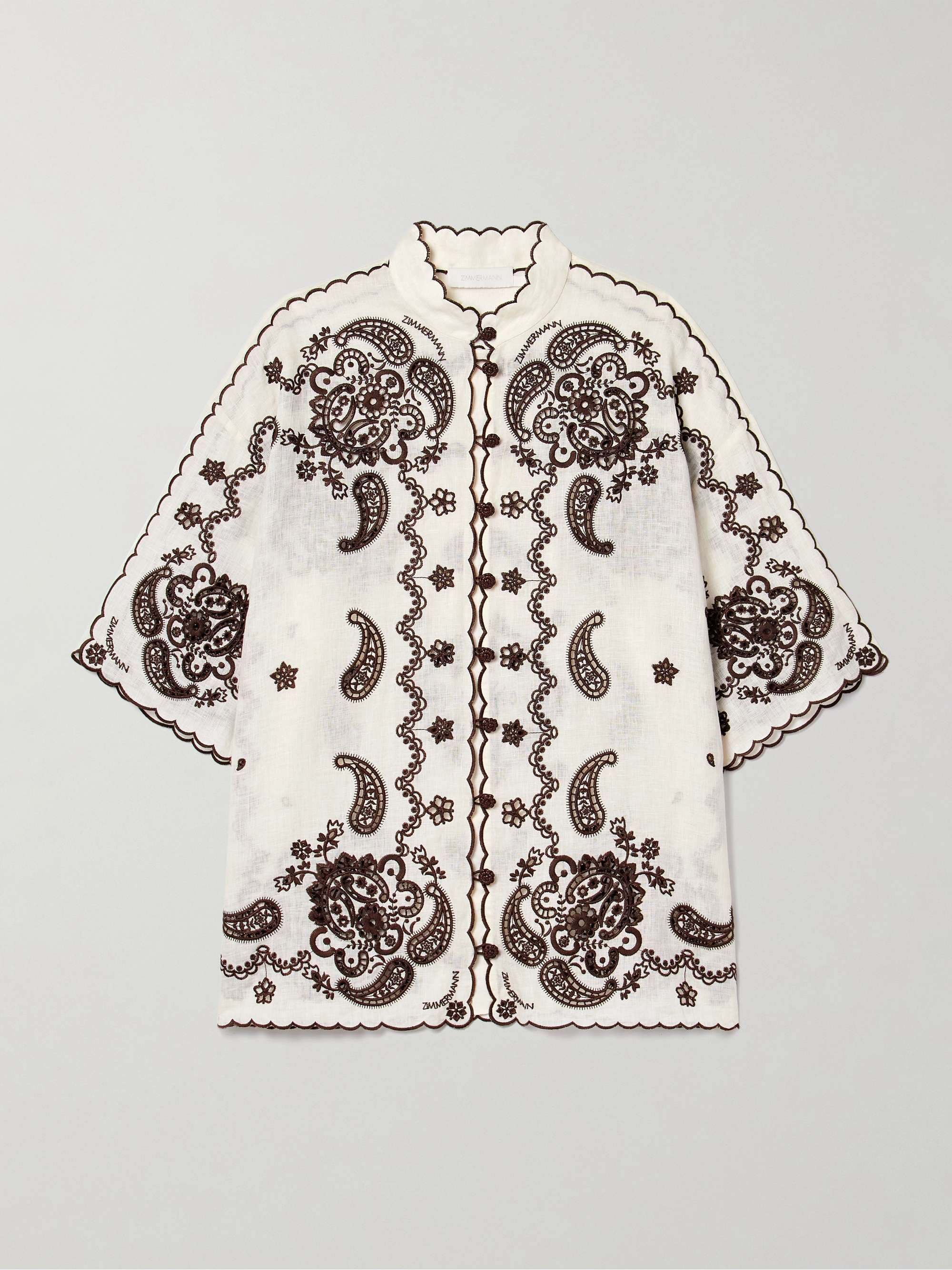 Ascension leather-trimmed broderie anglaise linen shirt hero visual