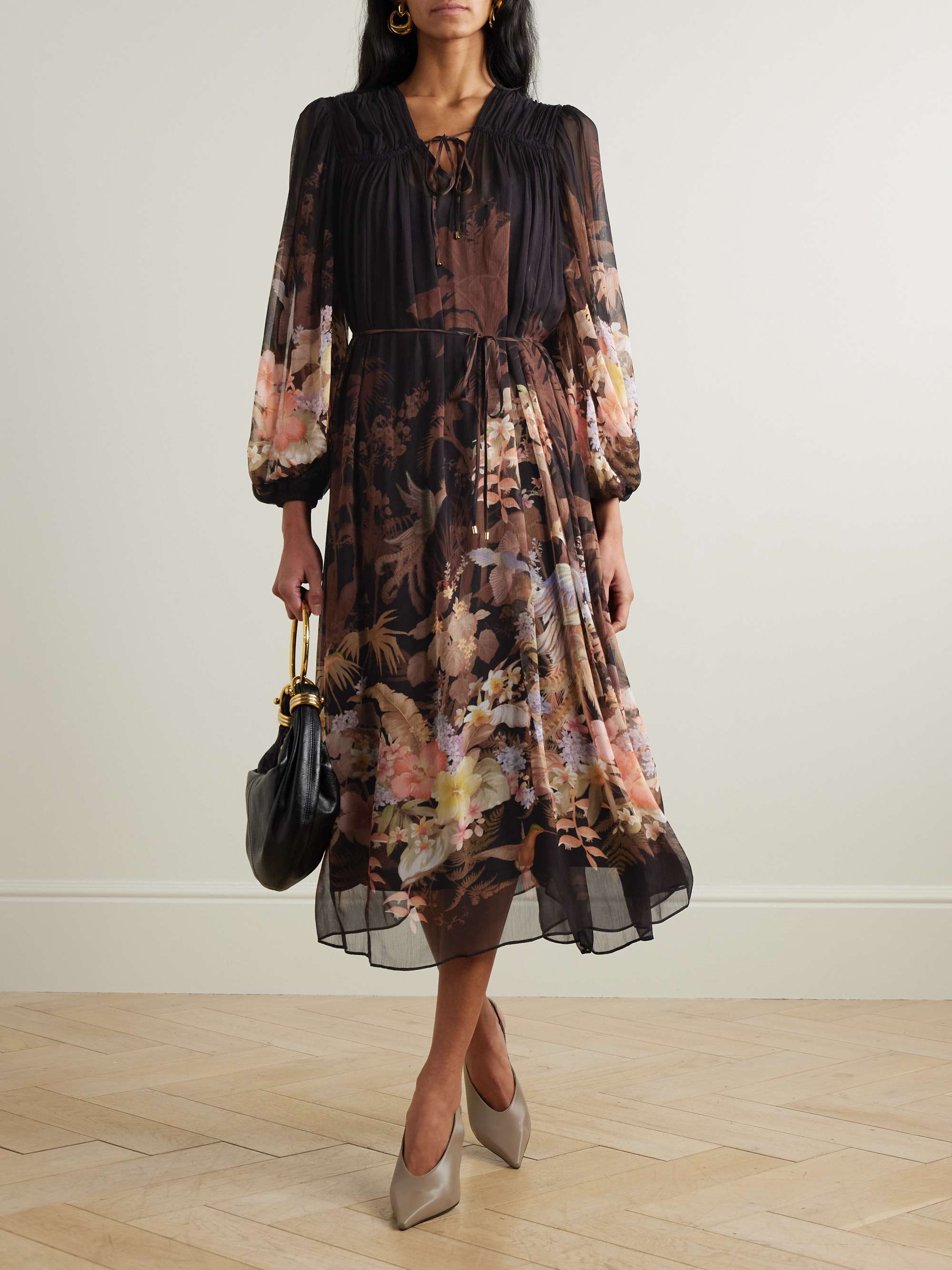 Illuminate Drawn belted gathered printed crepon midi dress view