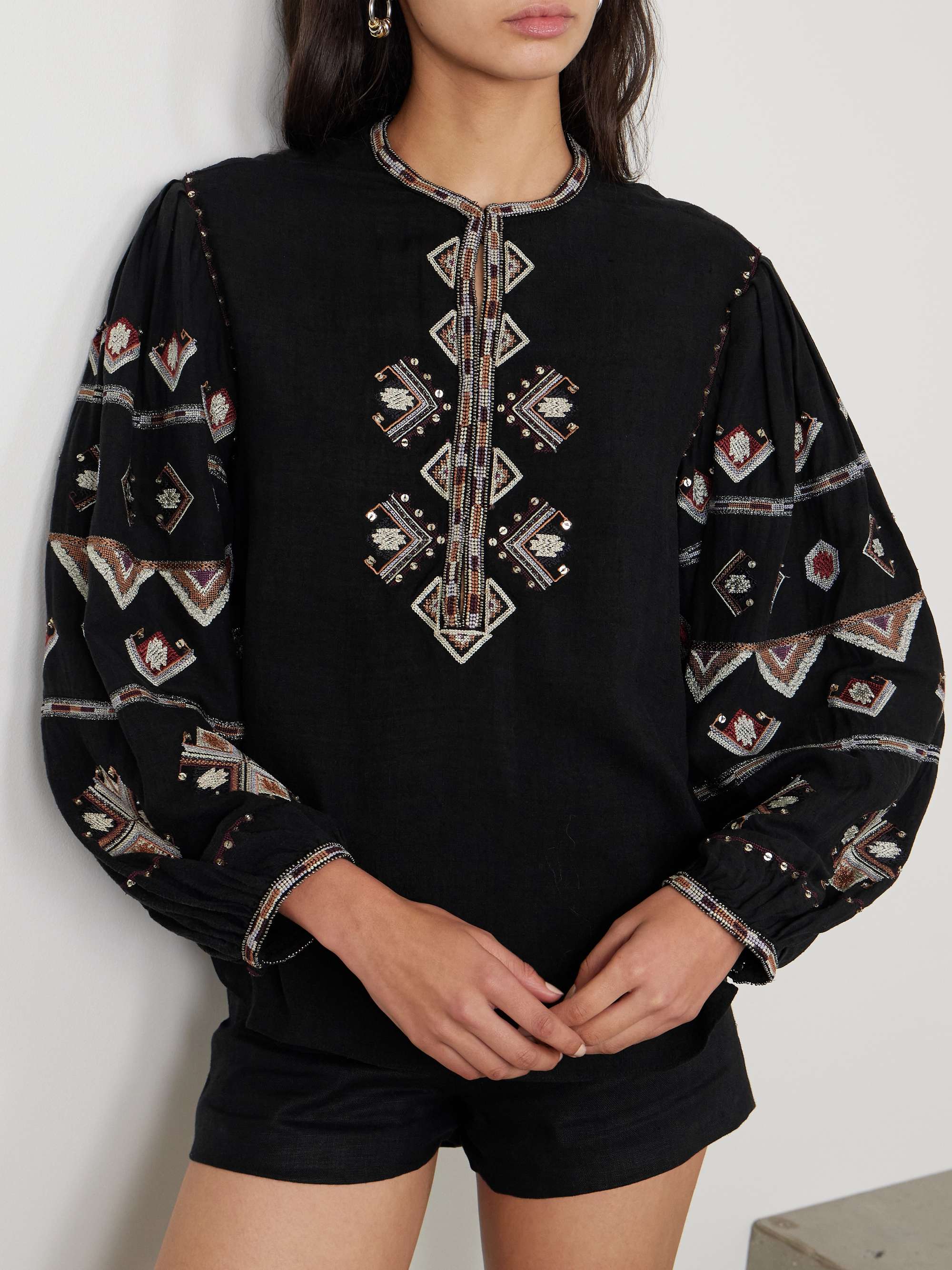 Zielle embellished embroidered silk-gauze blouse view