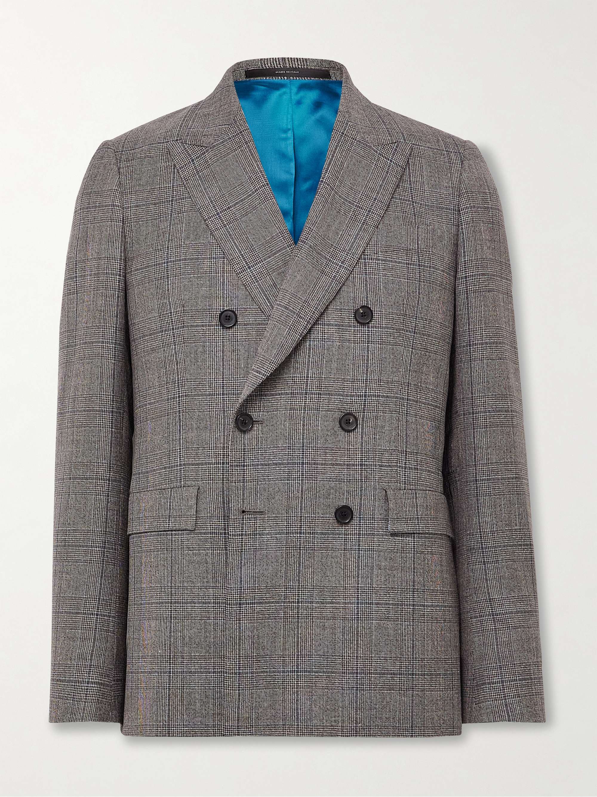 Double-Breasted Prince of Wales Checked Wool and Linen-Blend Suit Jacket hero visual