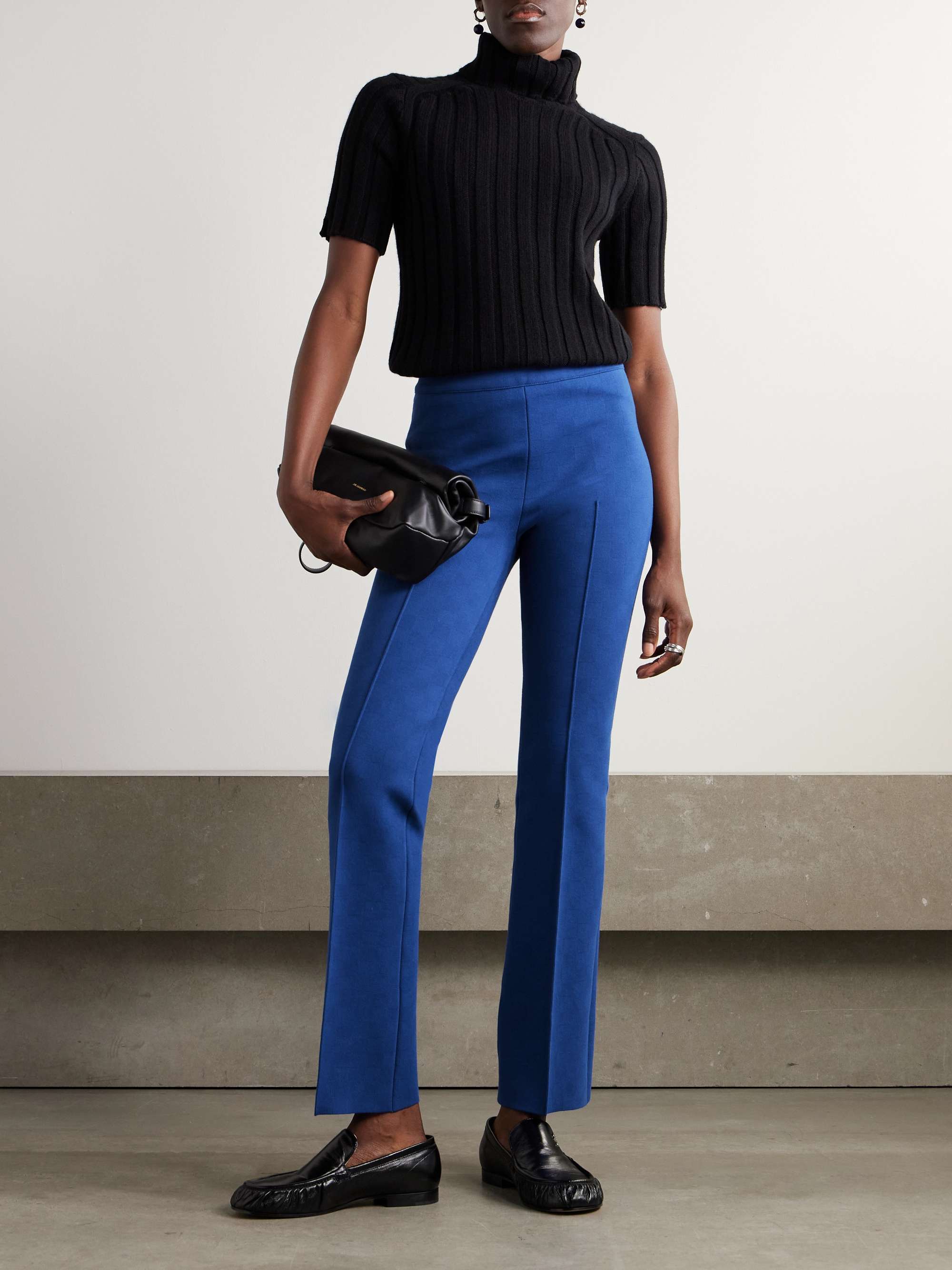 Checked stretch jacquard-cotton flared pants view