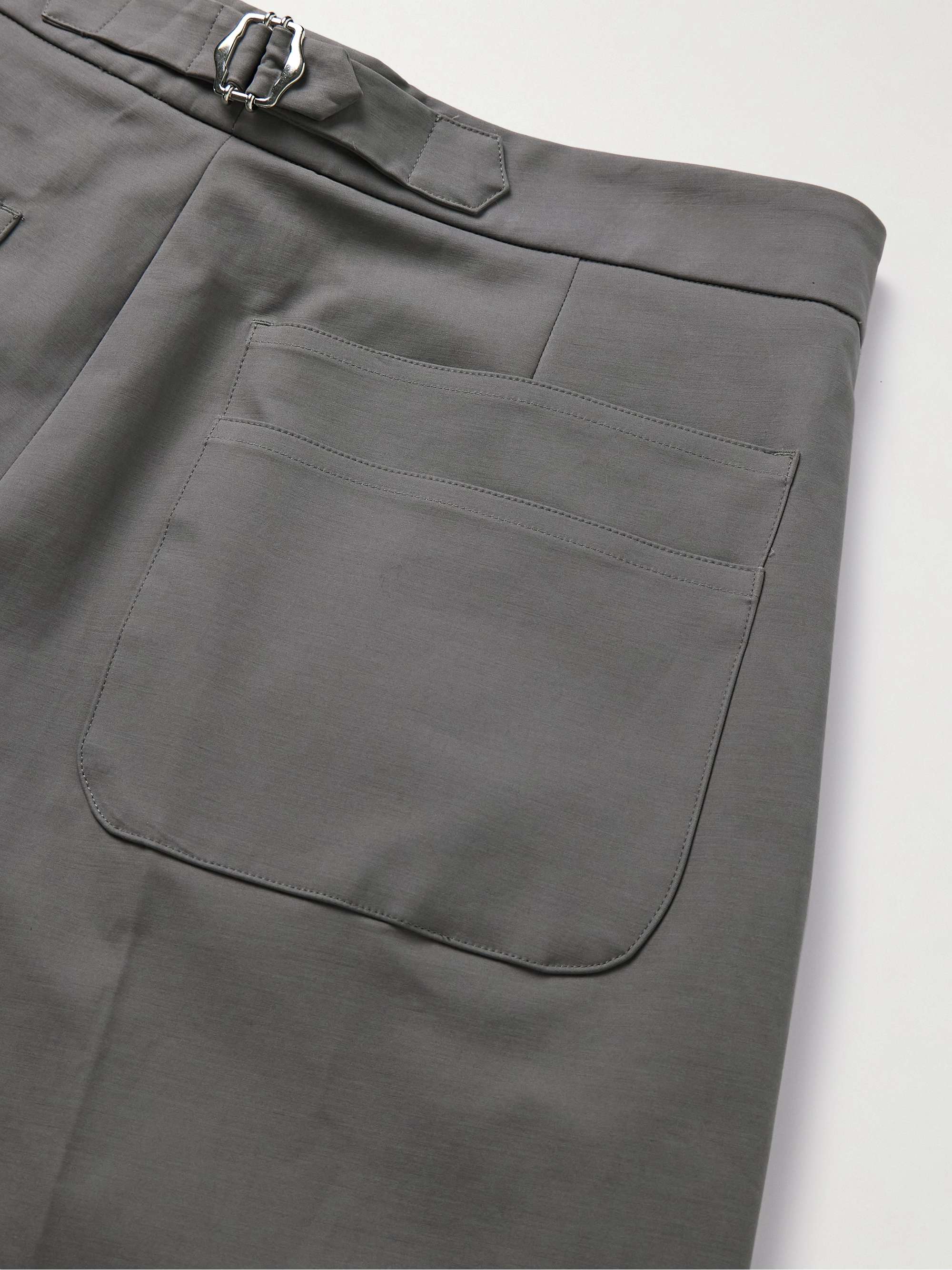 Straight-Leg Pleated Cotton-Blend Trousers view