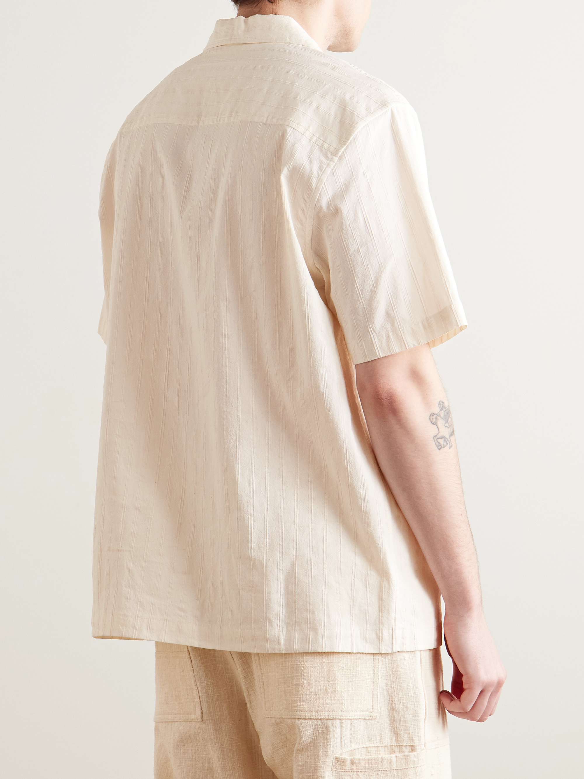 Rosa Camp-Collar Striped Tumbled Cotton and Linen-Blend Shirt view