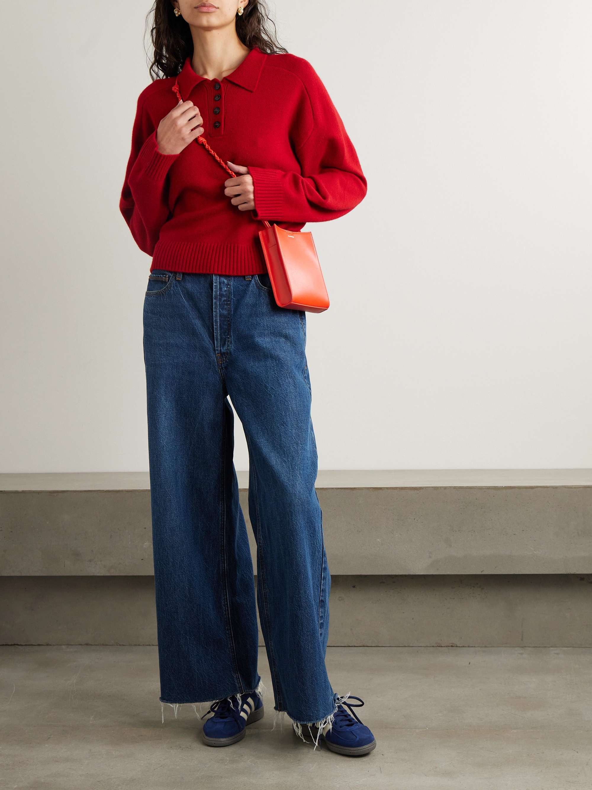 Le Low Baggy distressed high-rise wide-leg organic jeans view