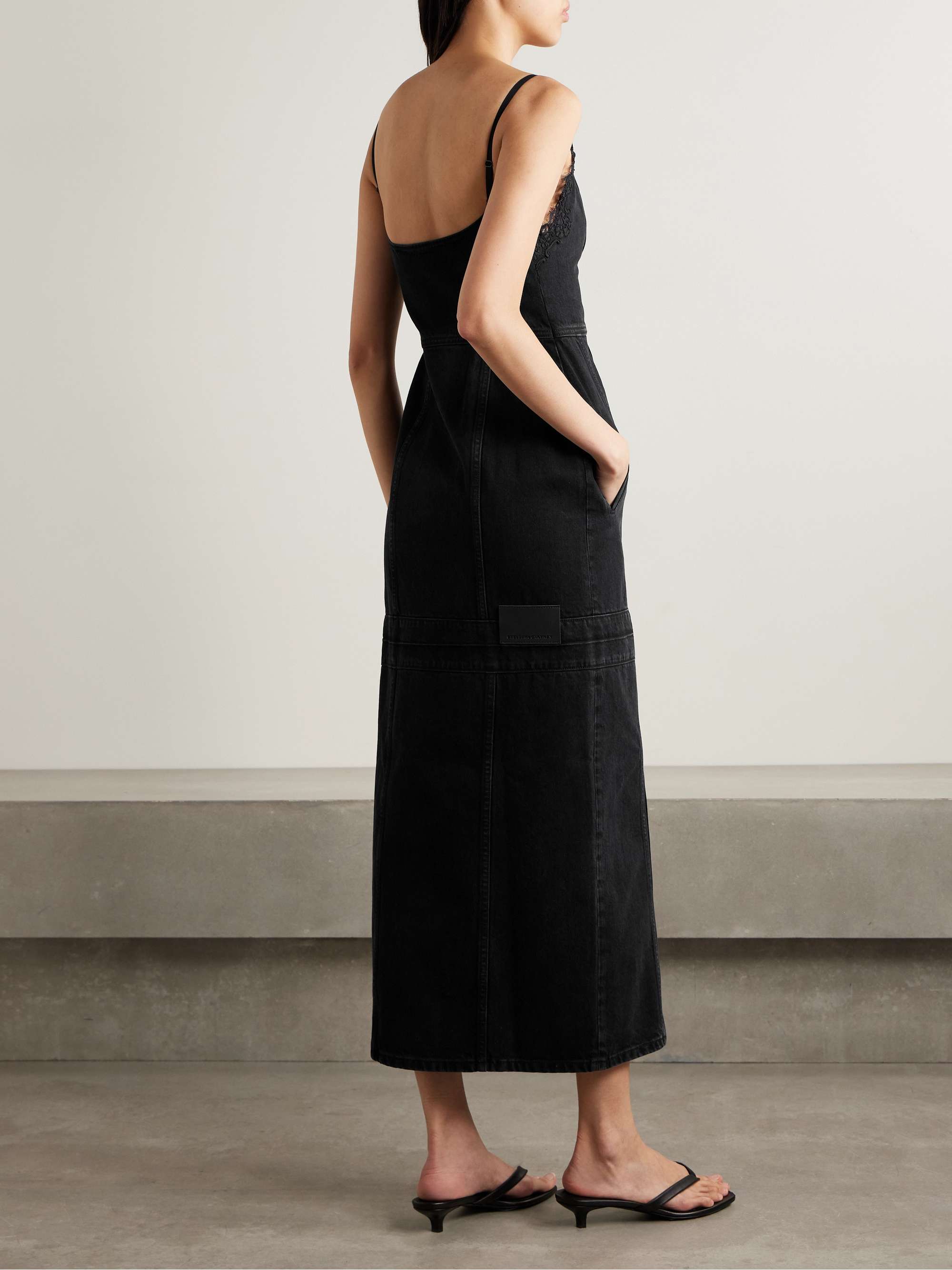 Lace-trimmed paneled organic denim midi dress view