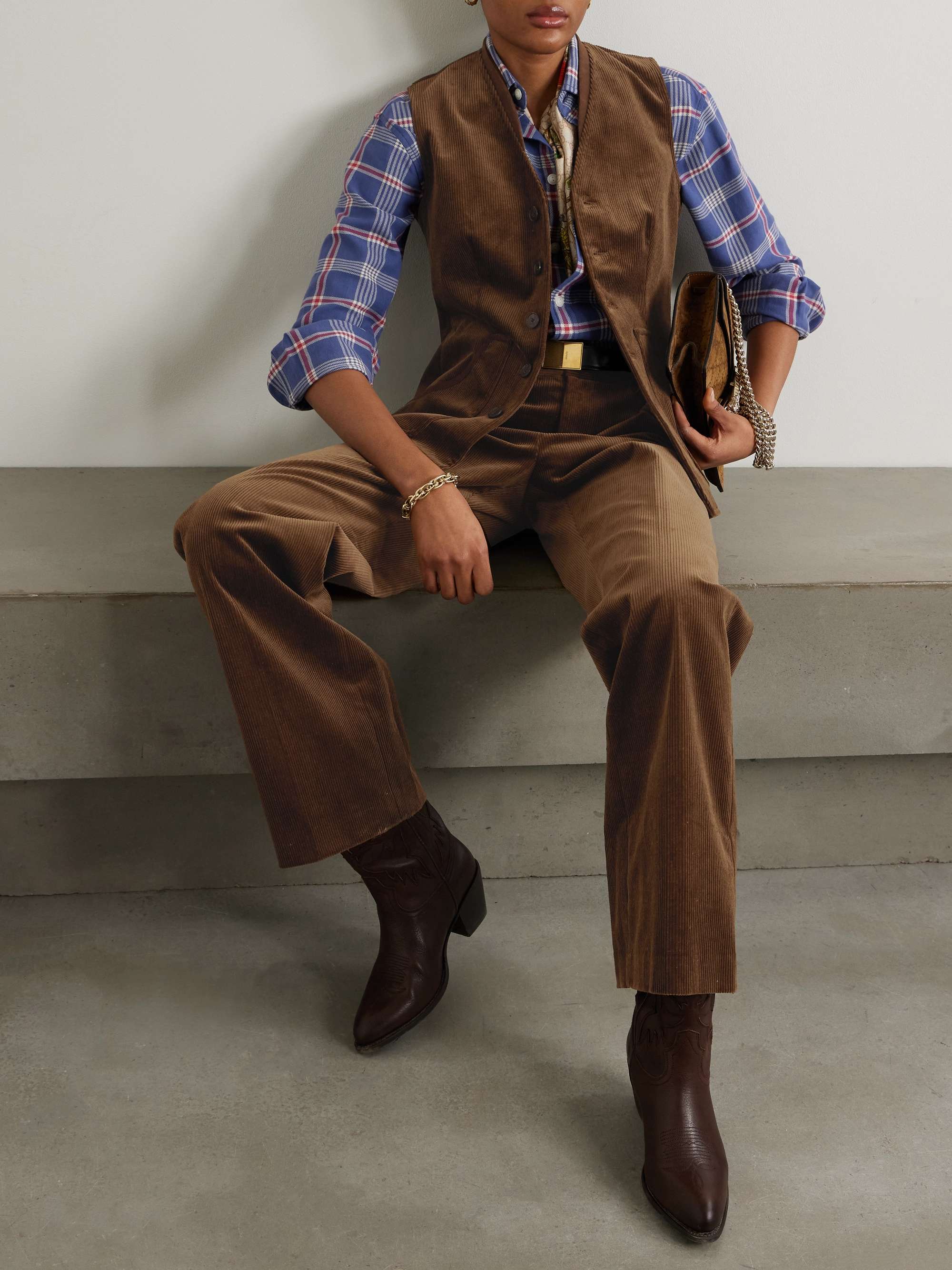 Velvet-trimmed cotton-blend corduroy vest view