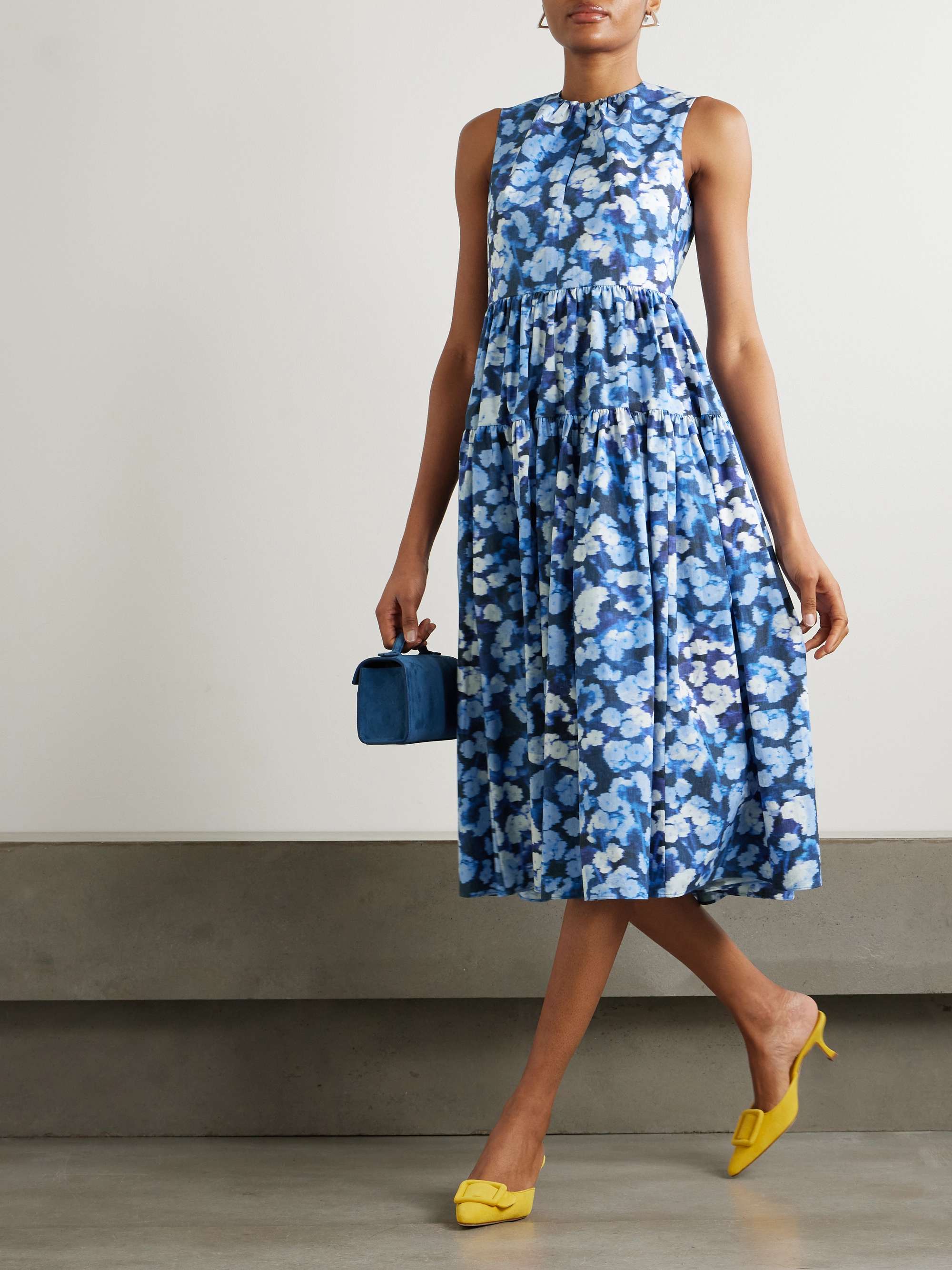 Tiered gathered floral-print cotton-poplin midi dress view