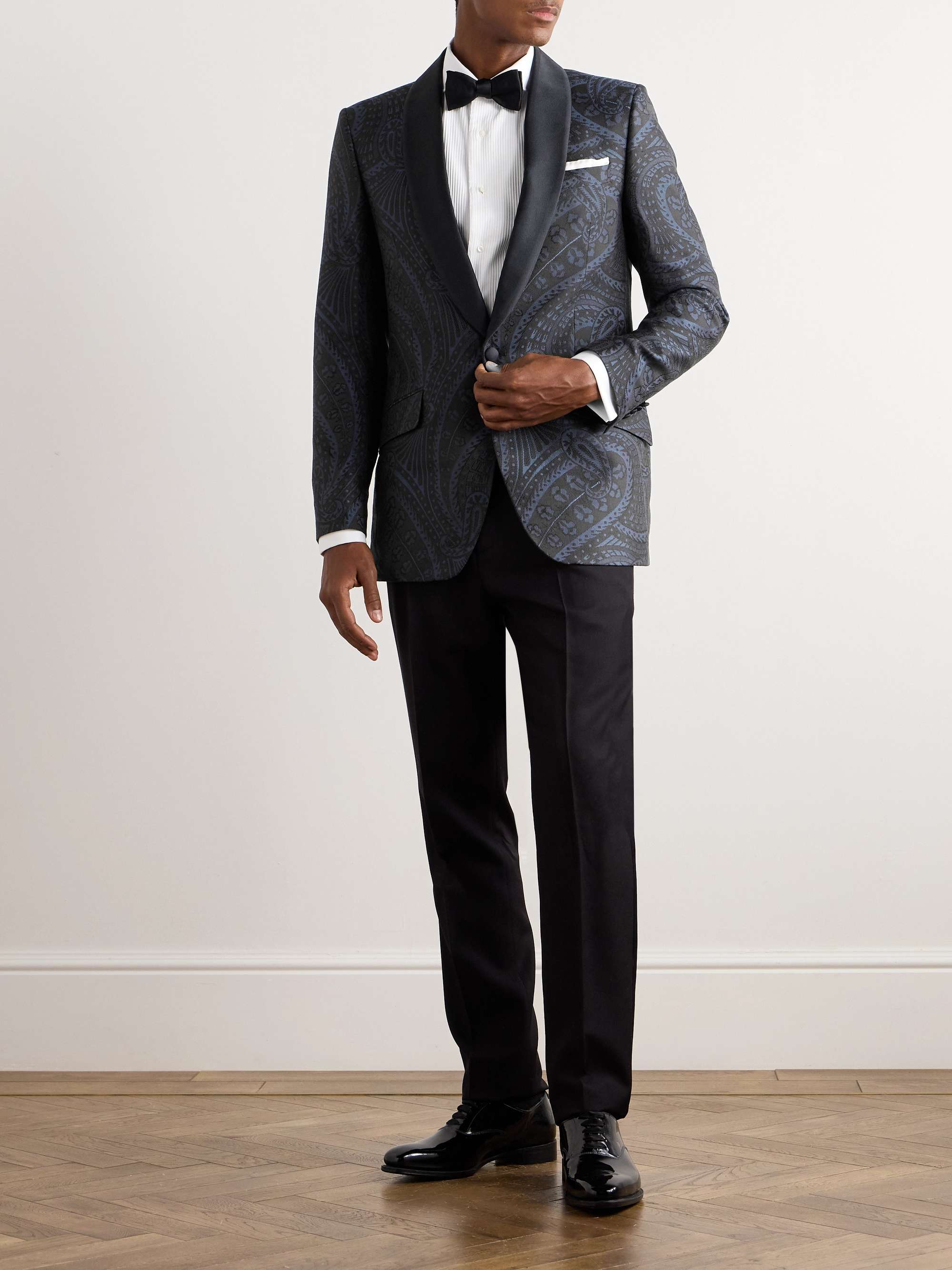Twill-Trimmed Paisley-Jacquard Cotton and Silk-Blend Tuxedo Jacket view