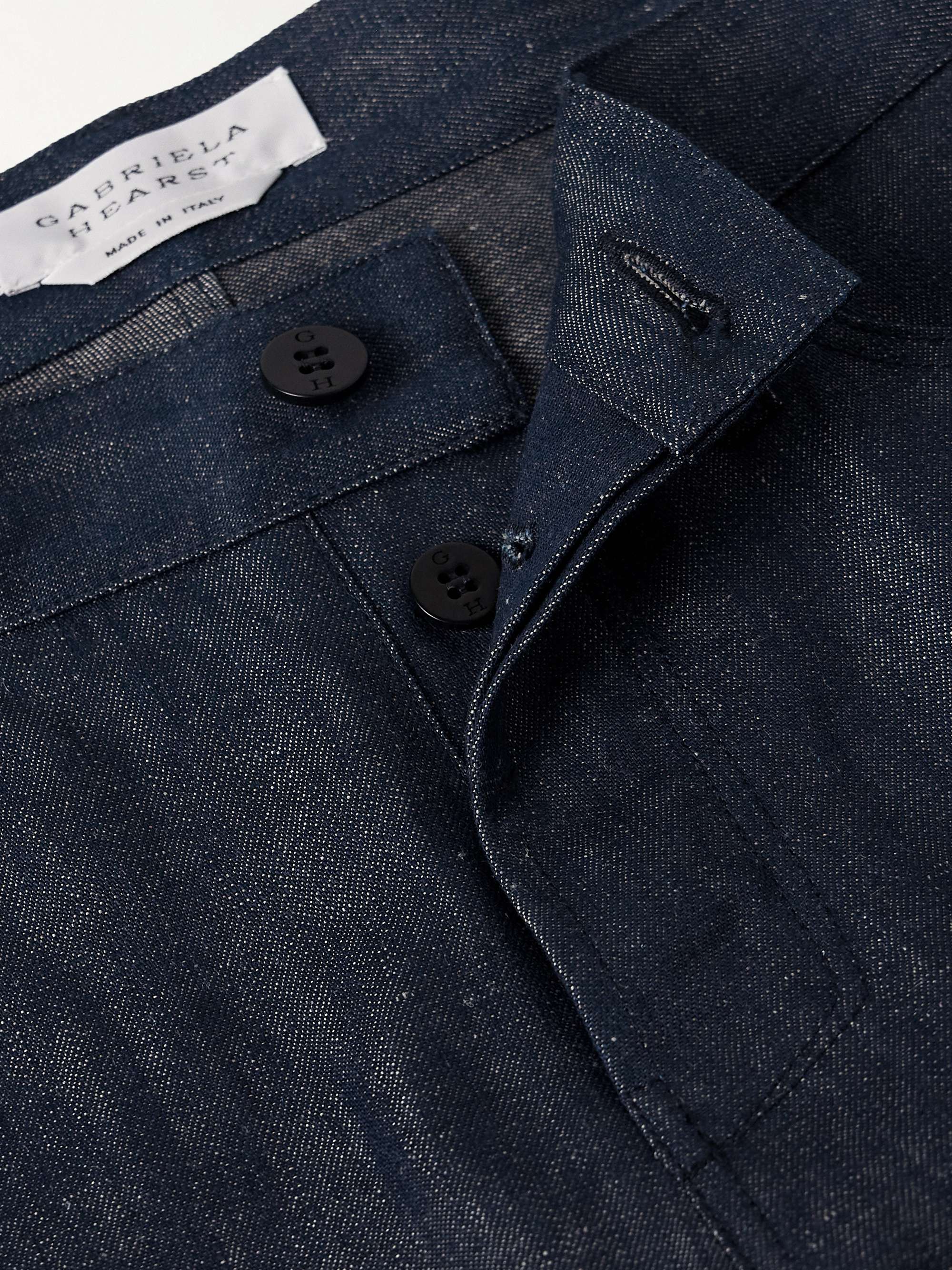 Anthony Slim-Fit Straight-Leg Cotton and Linen-Blend Chambray Trousers view