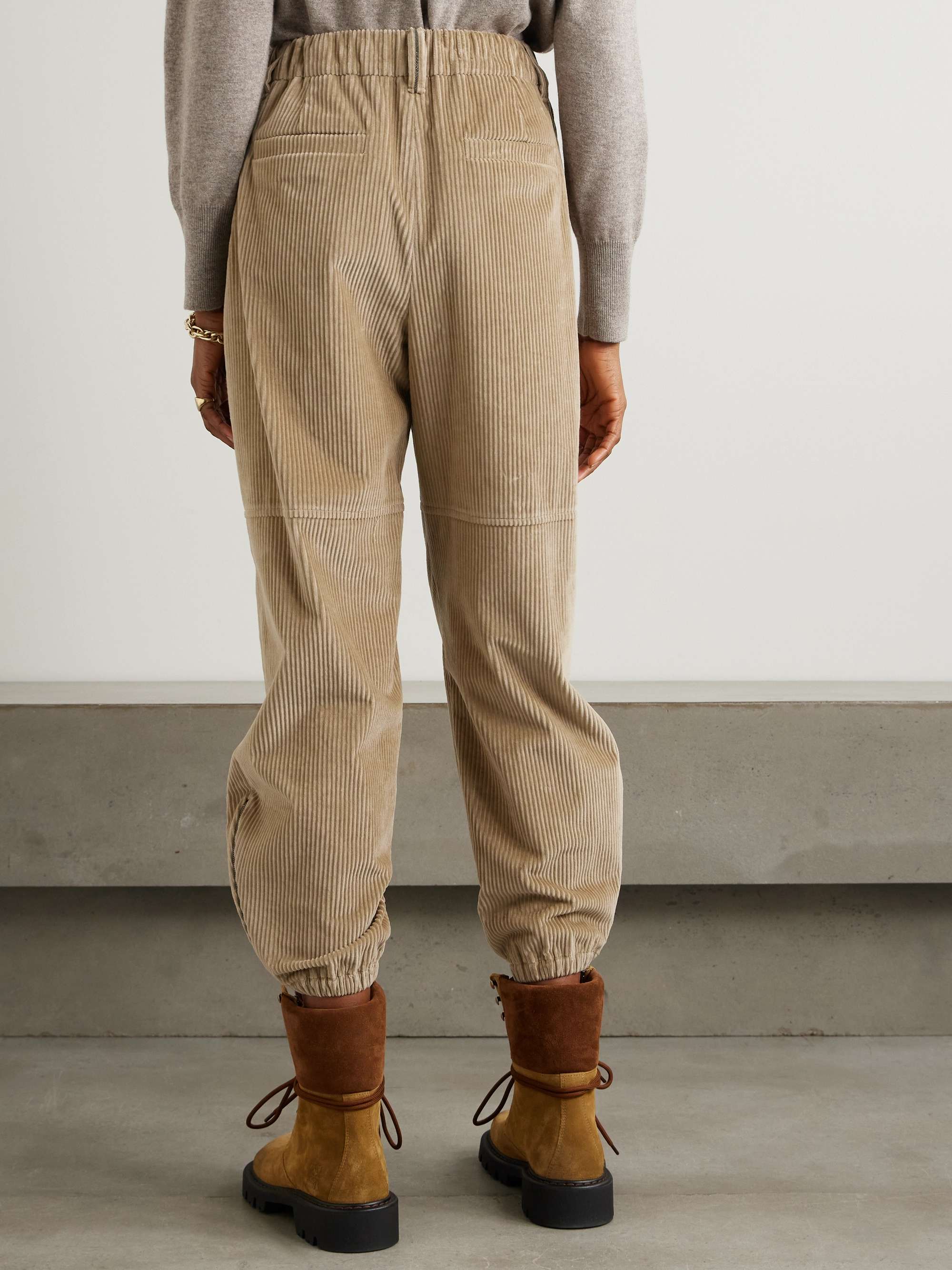 Zip-embellished cotton-corduroy tapered cargo pants view