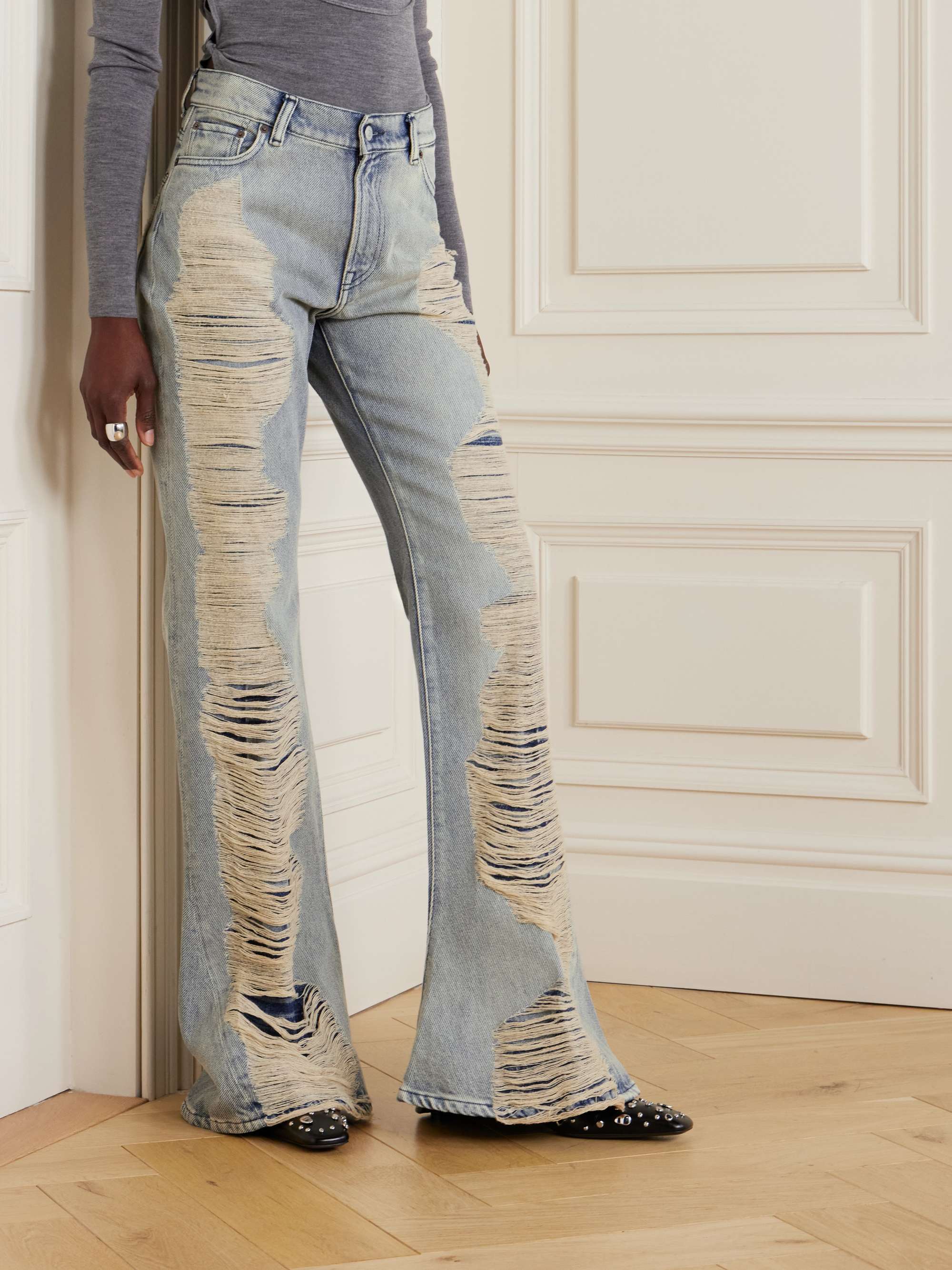 Distressed mid-rise flared jeans view