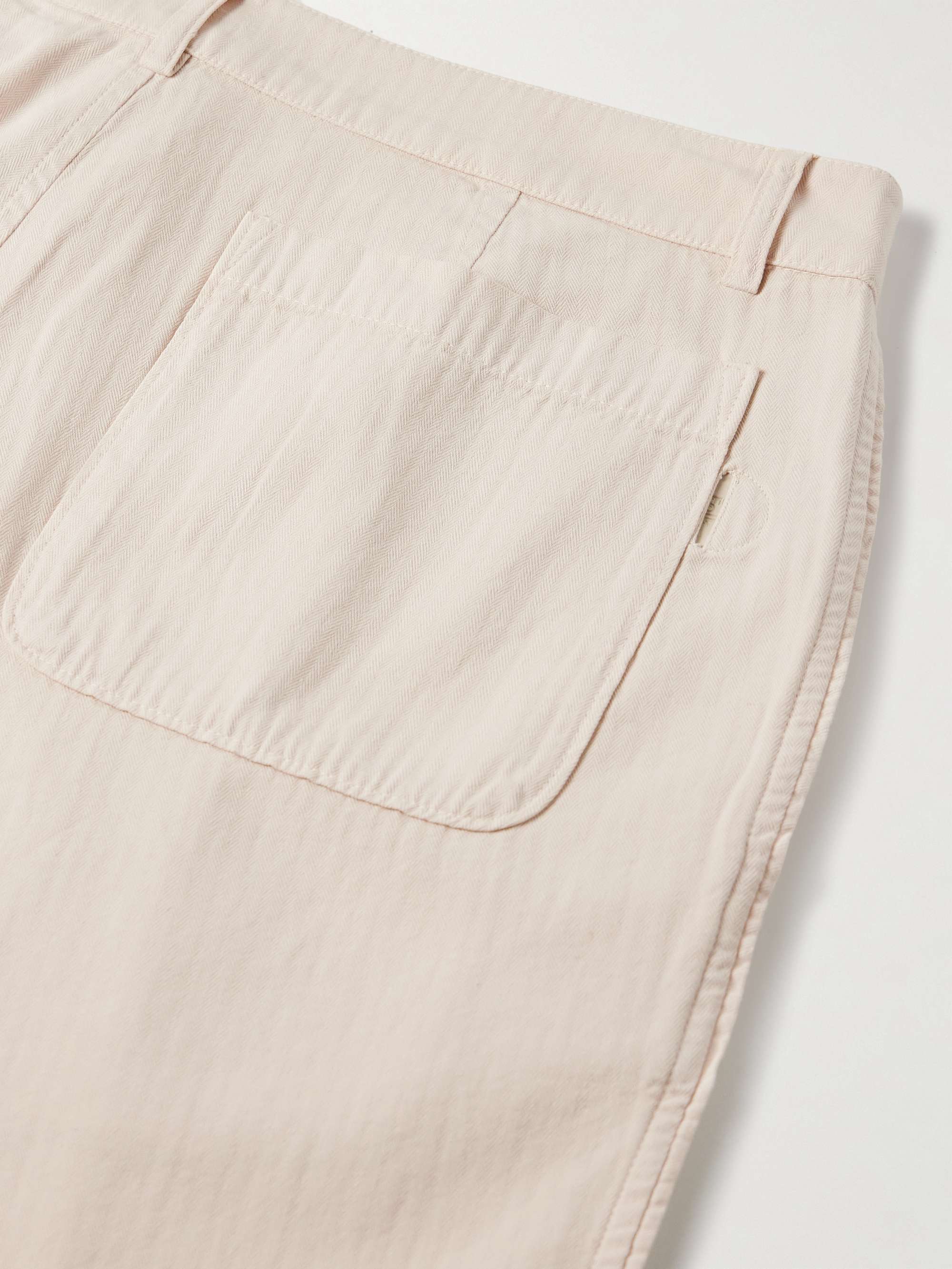 Wide-Leg Pleated Garment-Dyed Herringbone Cotton Trousers view