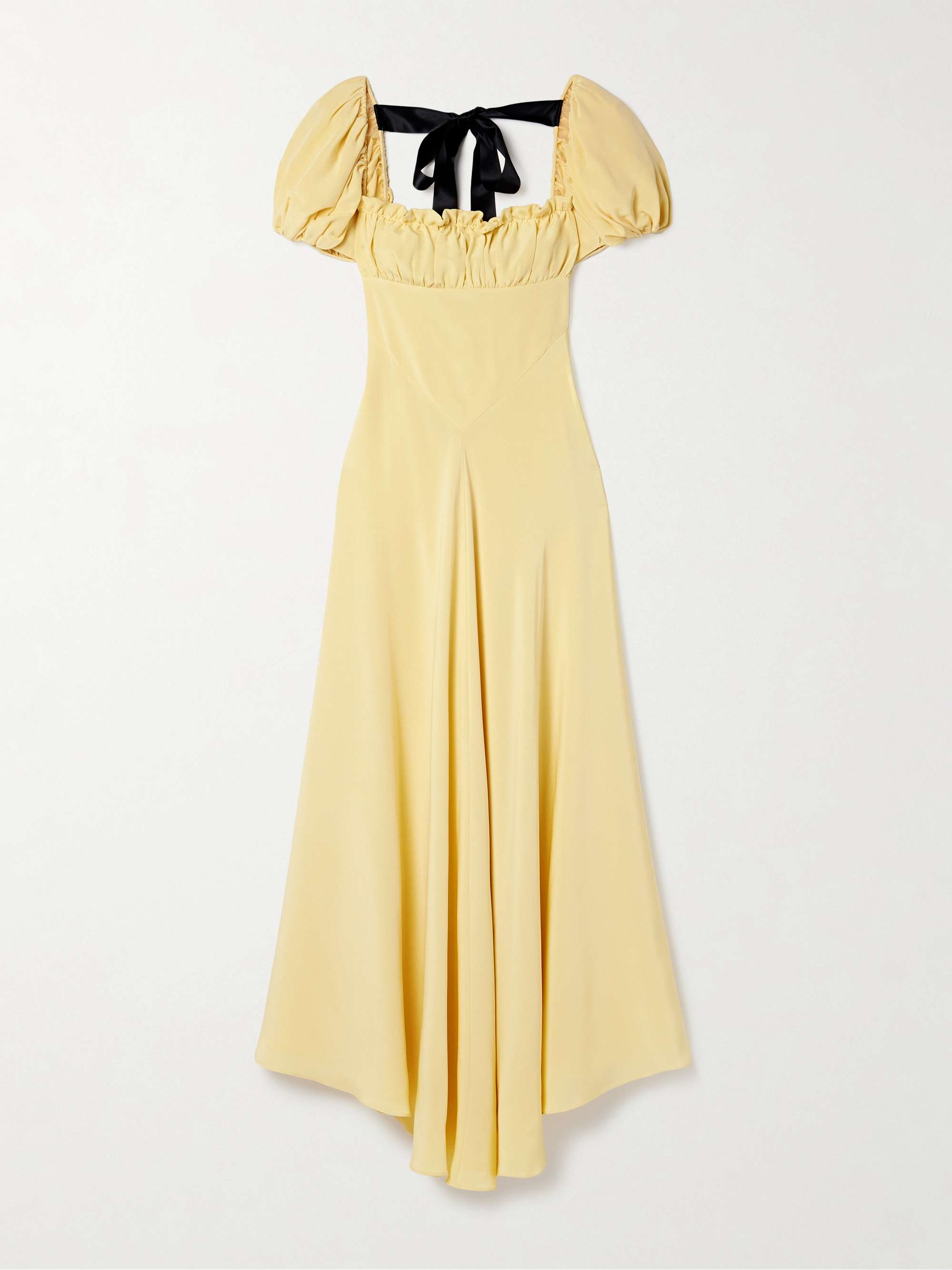 Bow-embellished satin-trimmed silk-crepe maxi dress hero visual