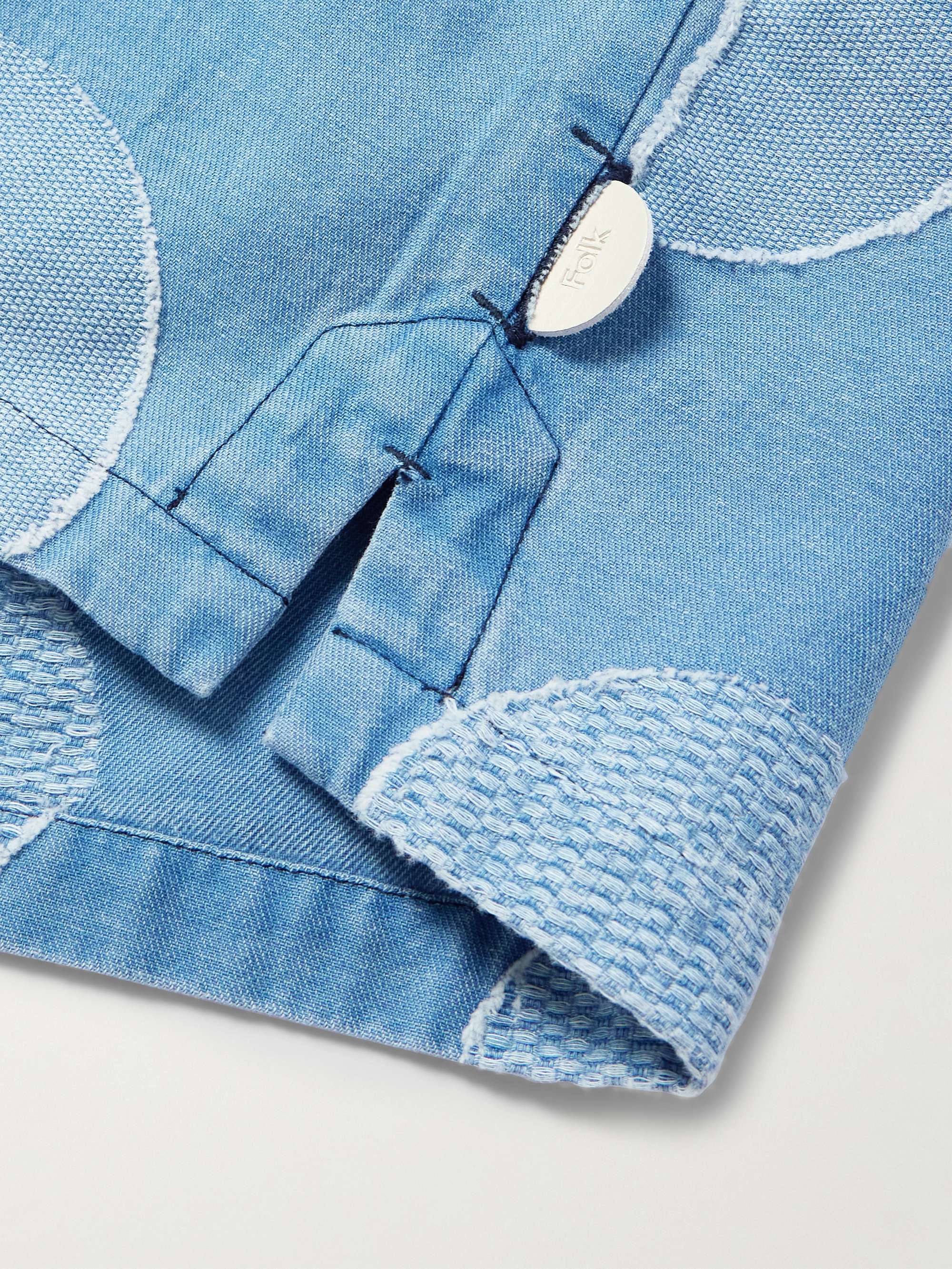 Anniversary Convertible-Collar Logo-Jacquard Cotton-Chambray Shirt view