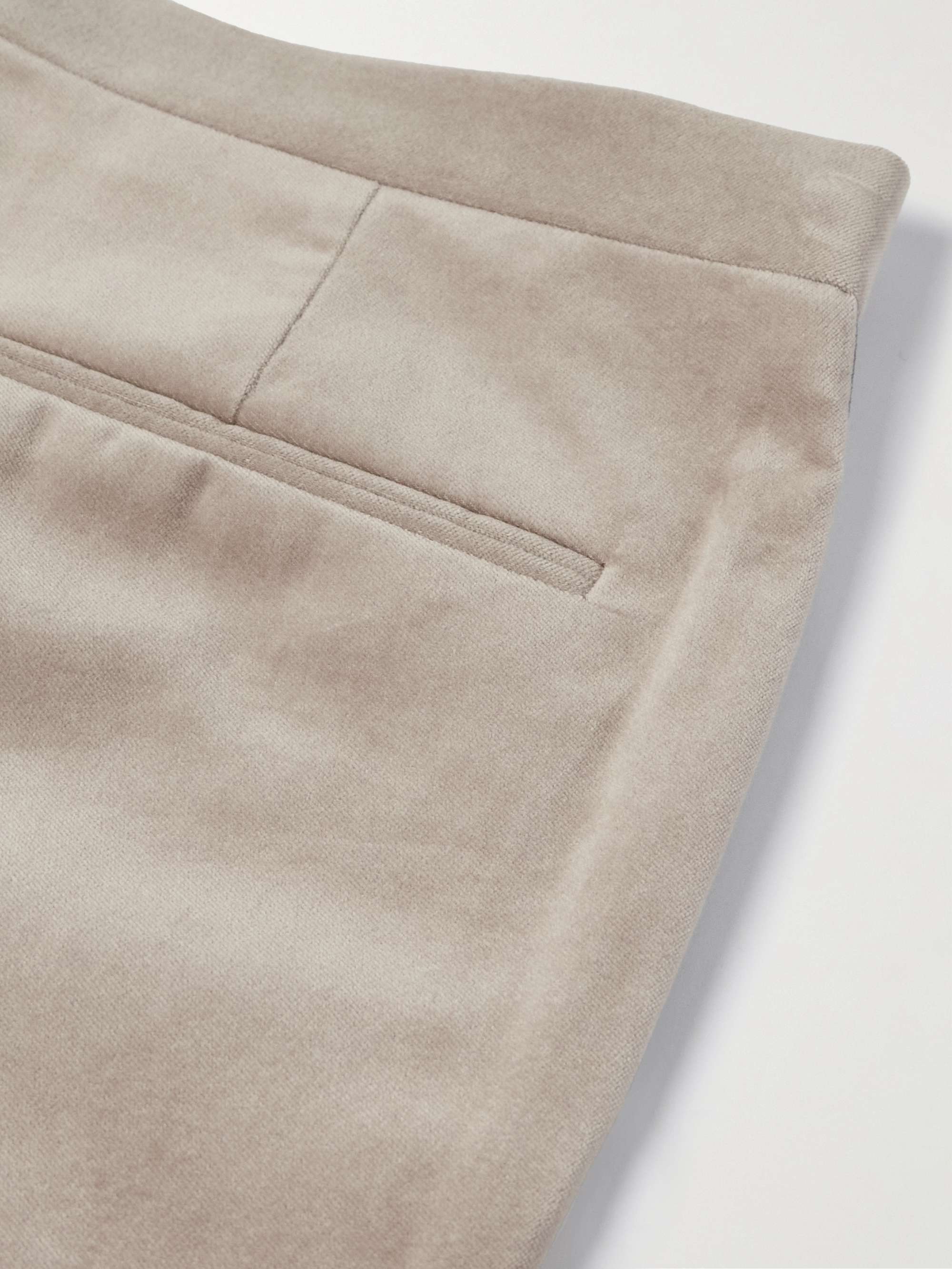 Straight-Leg Pleated Satin-Trimmed Cotton-Velvet Tuxedo Trousers view
