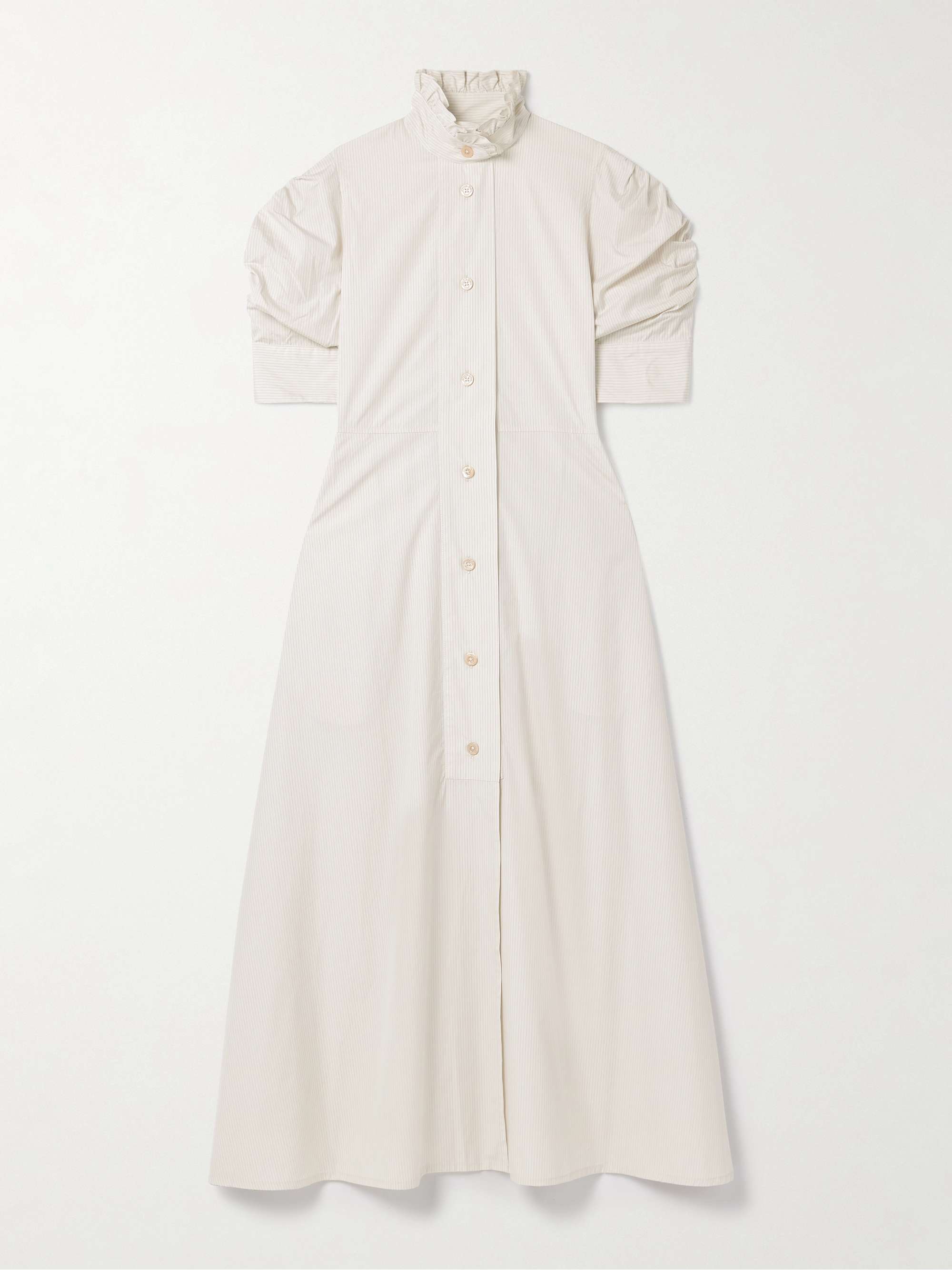 Venetia ruffled pinstriped cotton-poplin midi dress hero visual
