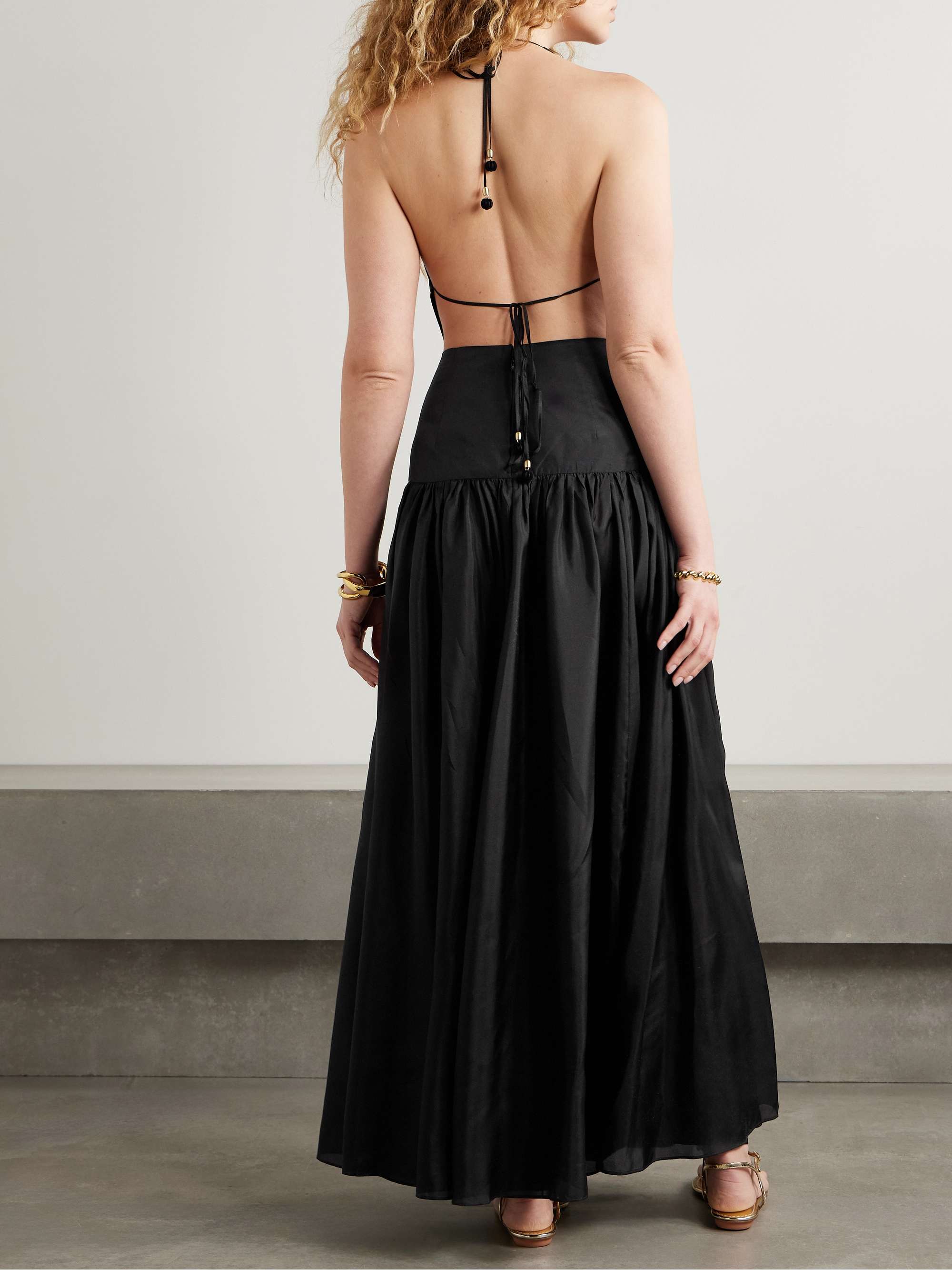 Rhiannon open-back draped organic silk halterneck maxi dress view