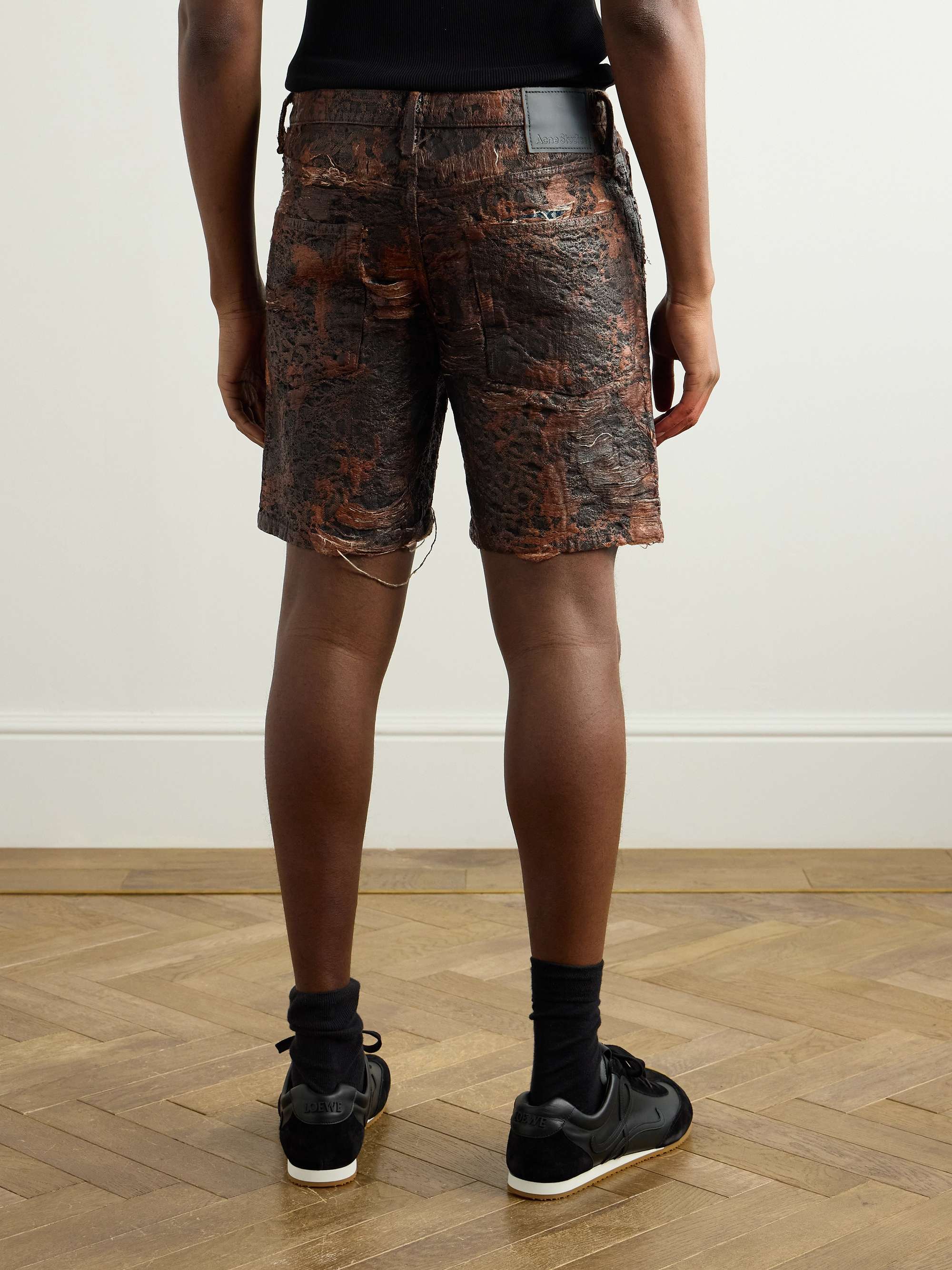 Roman Slim-Fit Straight-Leg Distressed Coated-Denim Shorts view