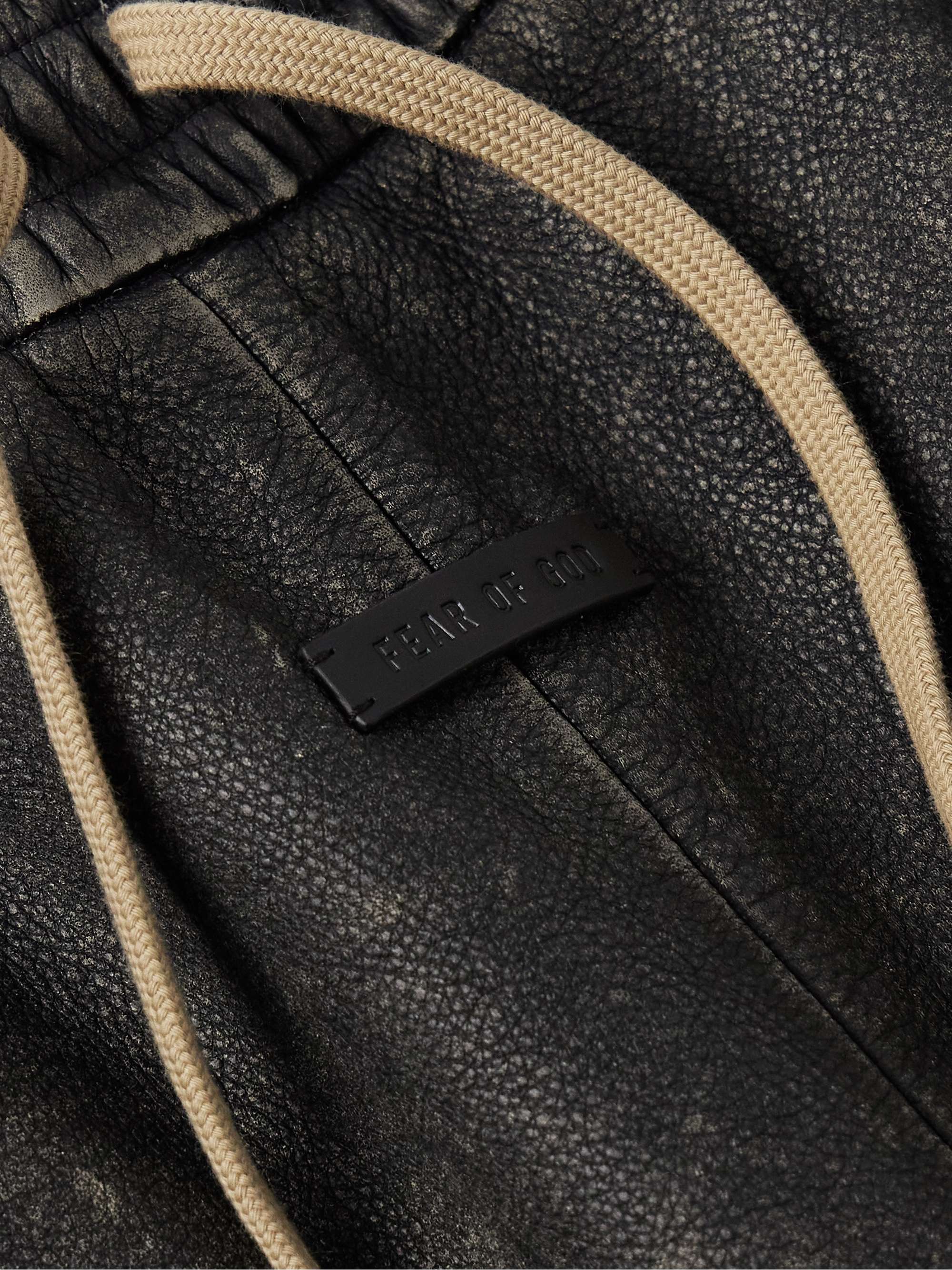 Moto Straight-Leg Leather Drawstring Trousers view