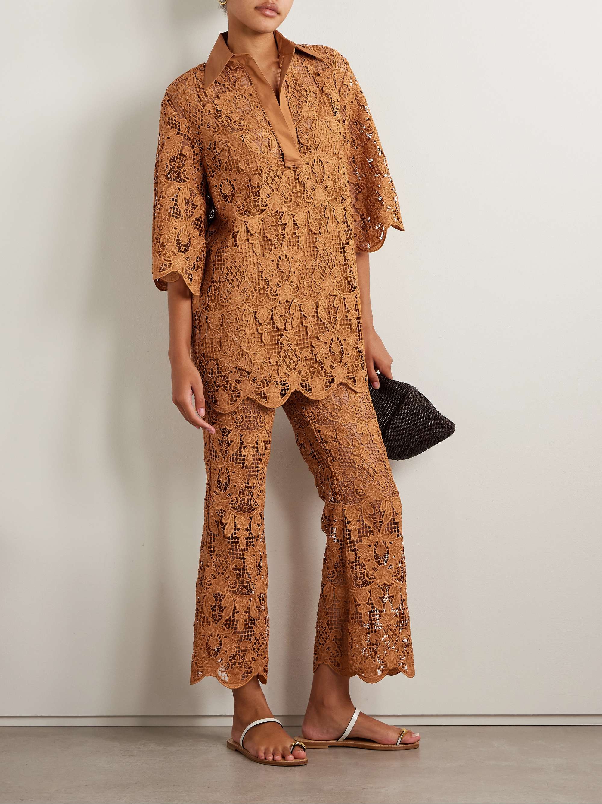 Coco belted guipure lace cotton flared pants view