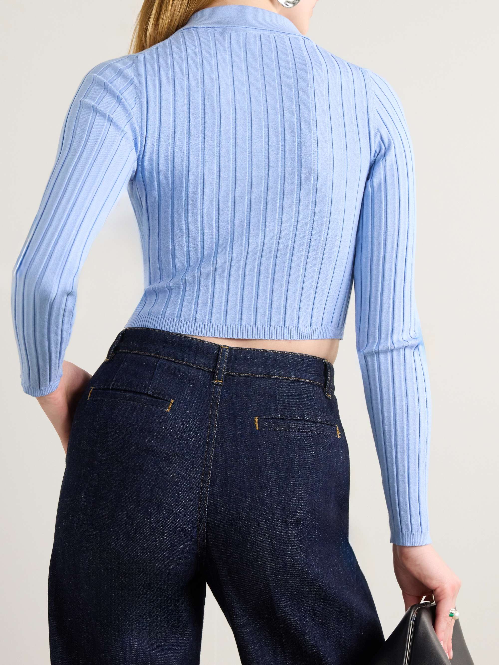 Embellished ribbed-knit polo shirt view