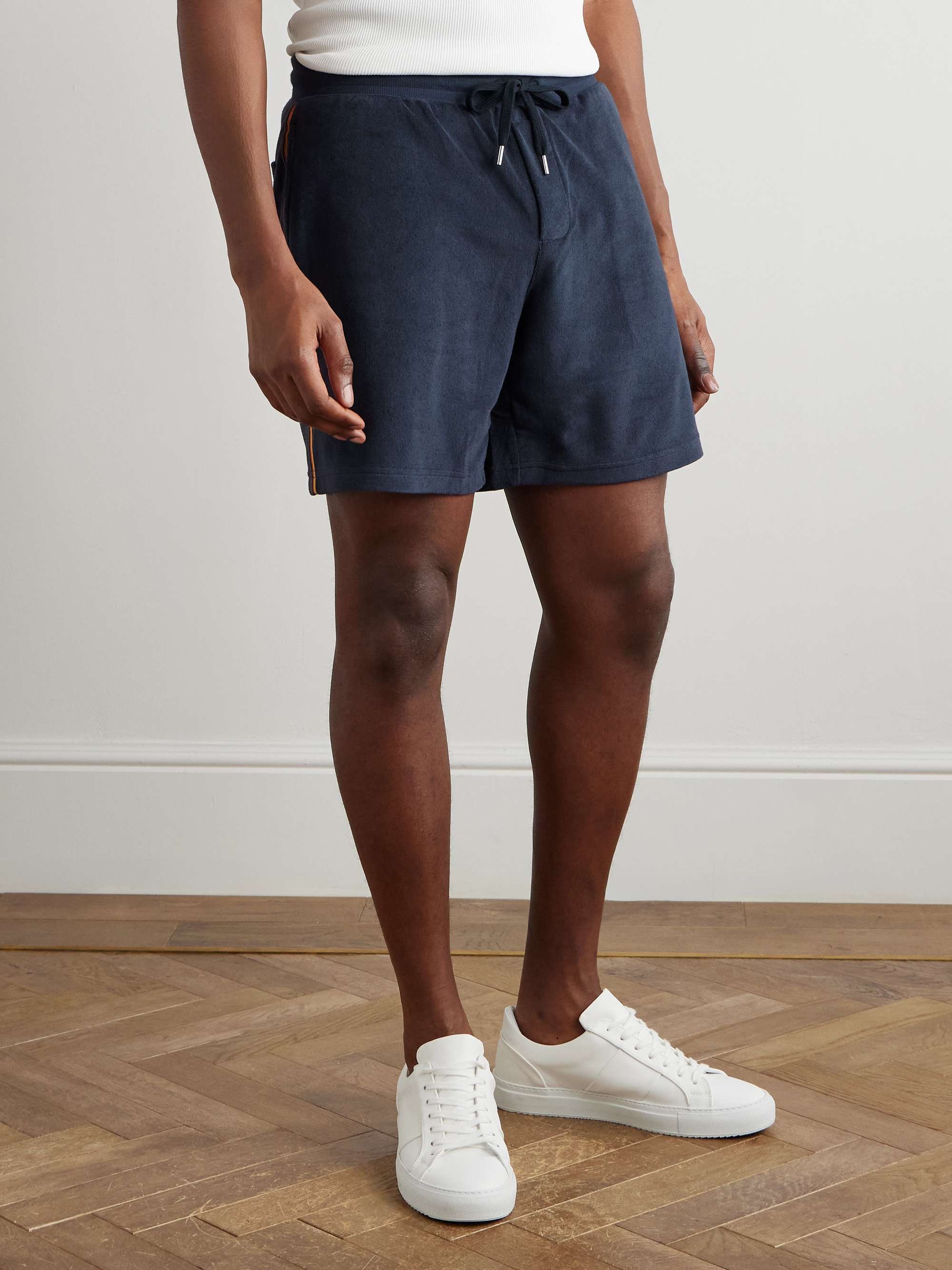 Straight-Leg Logo-Appliquéd Webbing-Trimmed Cotton-Blend Terry Shorts view