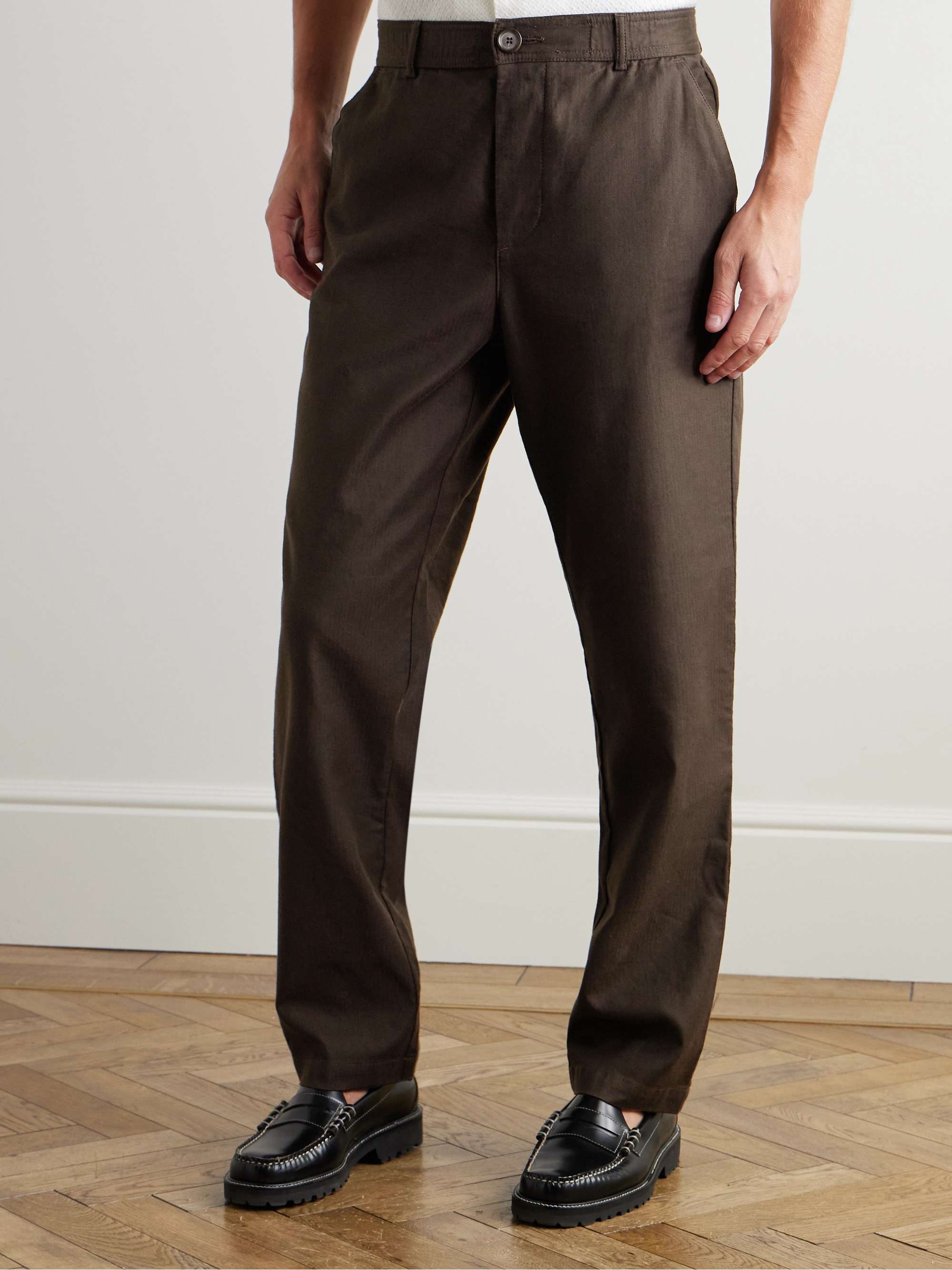 Straight-Leg Herringbone Linen-Blend Suit Trousers view