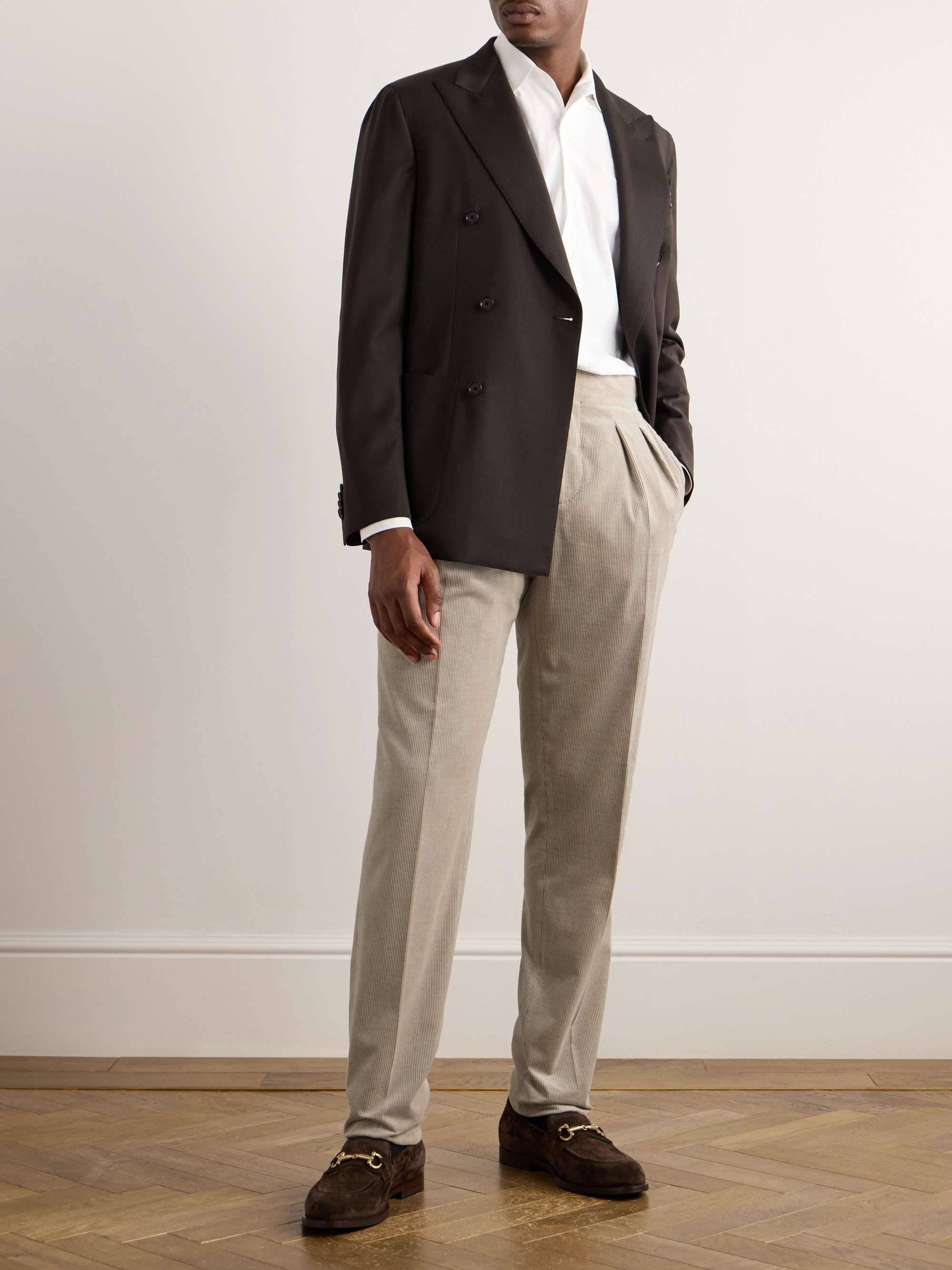 Straight-Leg Pleated Cotton-Blend Corduroy Suit Trousers view
