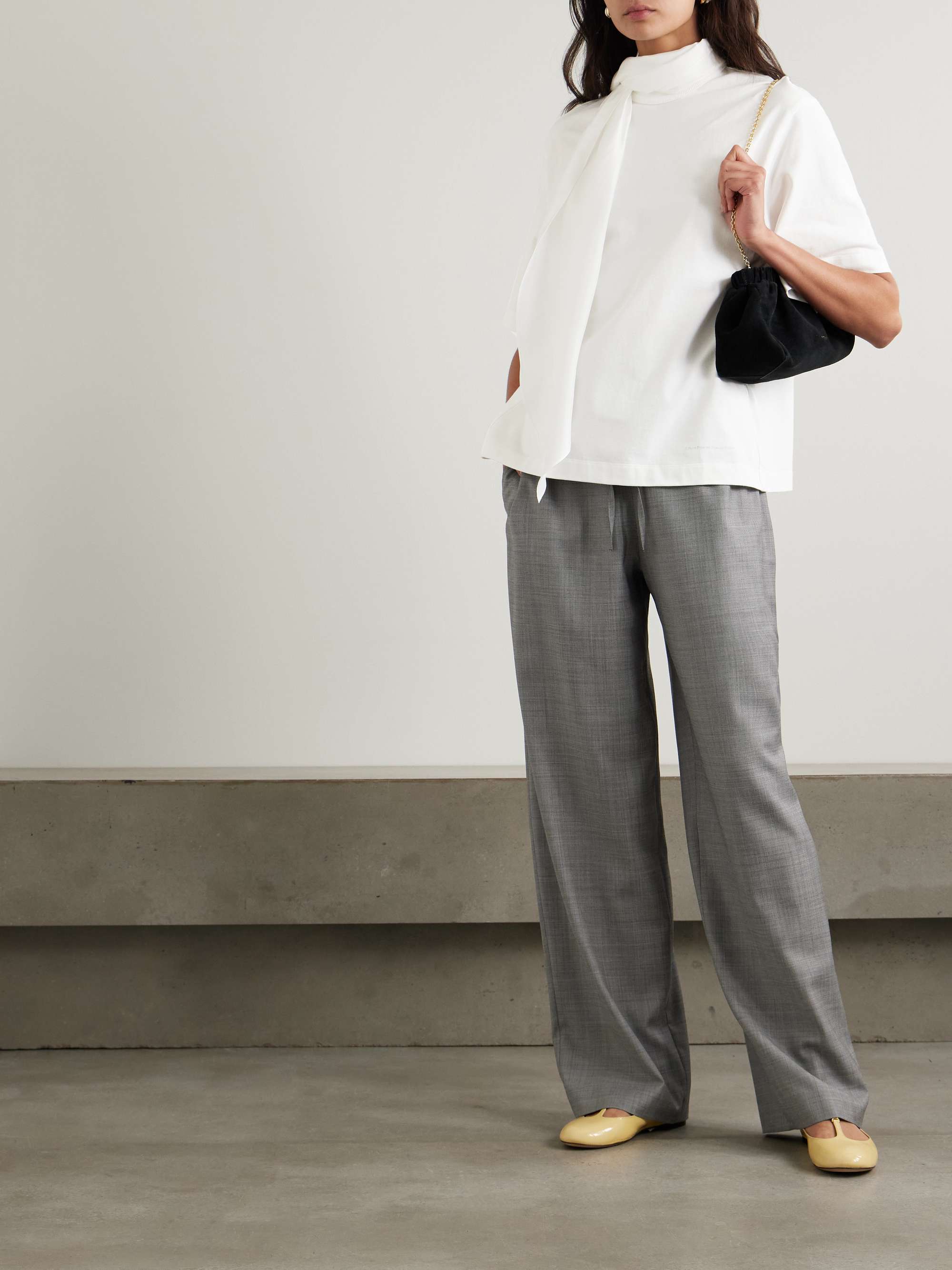 Oversized scarf-detailed silk twill-trimmed cotton-jersey T-shirt view