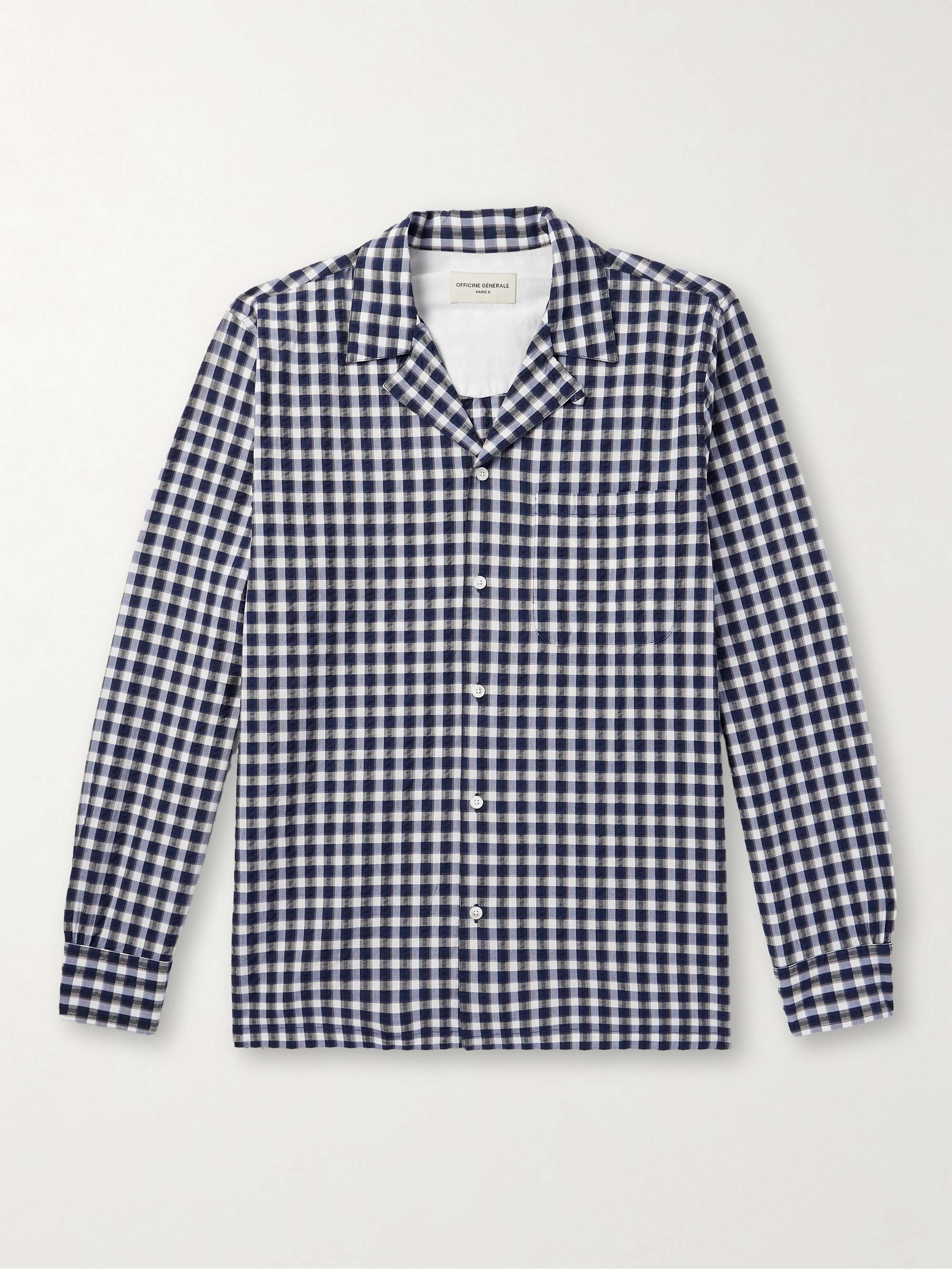 Luis Convertible-Collar Gingham Cotton-Seersucker Shirt hero visual