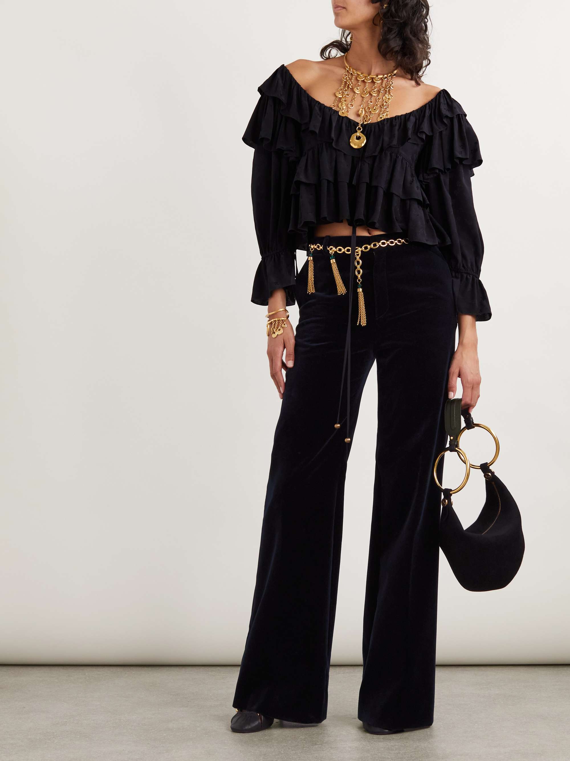Cotton-velvet wide-leg pants view
